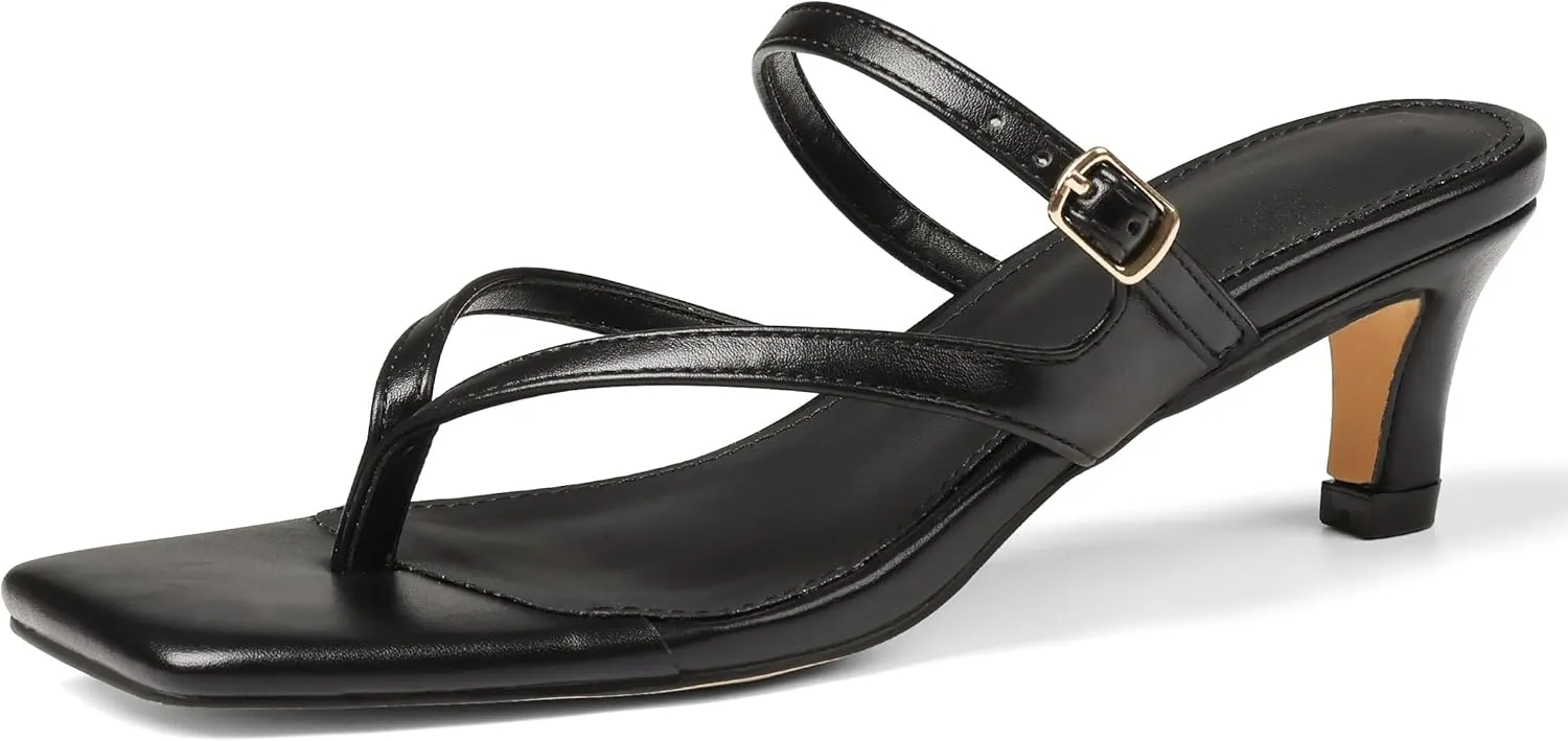 Kitten Heel Sandals for Women Square Open Toe Strappy Sandals Flip Flops Low Heels Fashion Comfort Party Dress Shoes