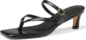 Kitten Heel Sandals for Women Square Open Toe Strappy Sandals Flip Flops Low Heels Fashion Comfort Party Dress Shoes