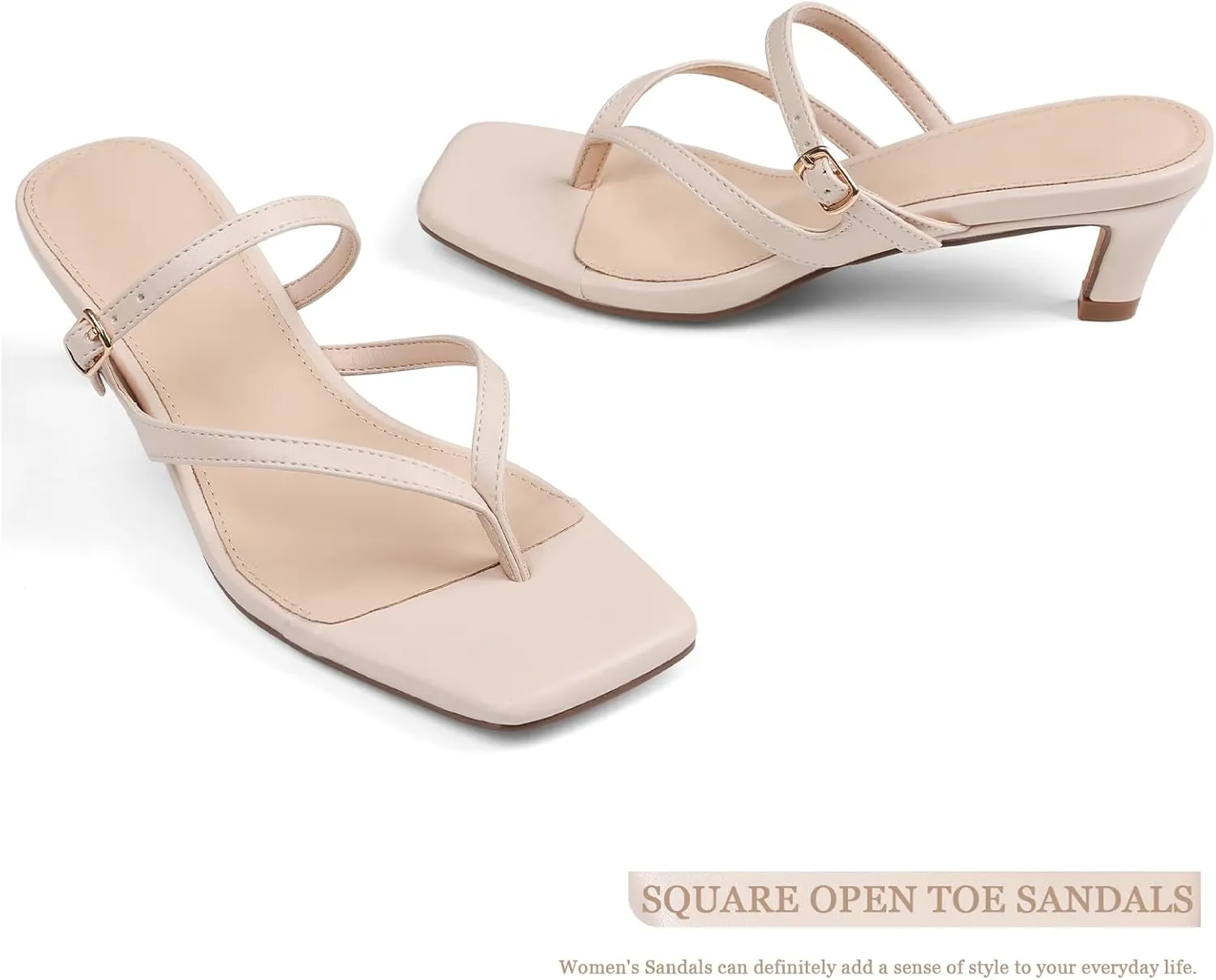Kitten Heel Sandals for Women Square Open Toe Strappy Sandals Flip Flops Low Heels Fashion Comfort Party Dress Shoes