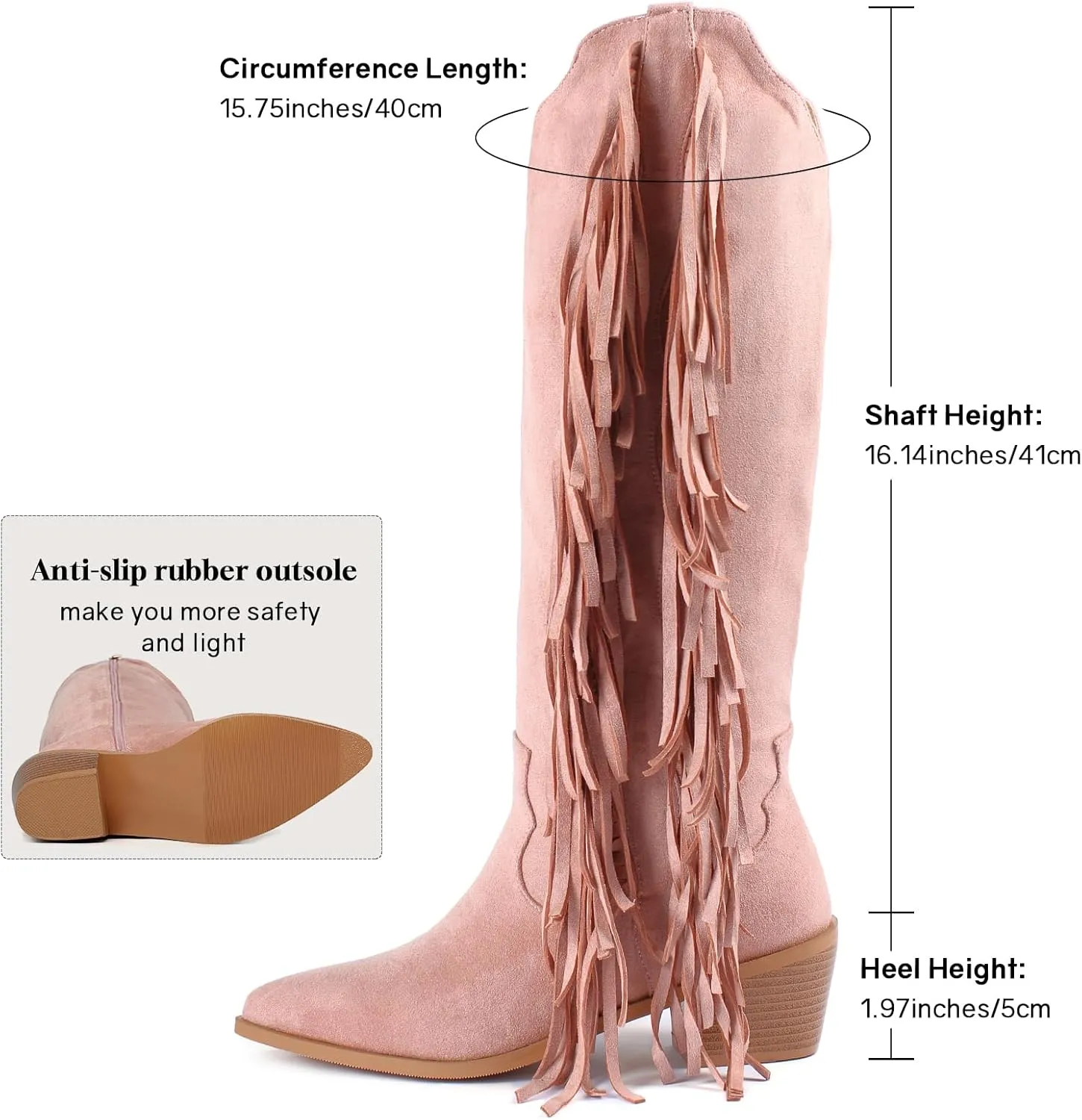 KiutSymo Cowgirl Fringe Boots For Women White Tassels Cowboy Boots Knee High Pointed Toe Western Boots