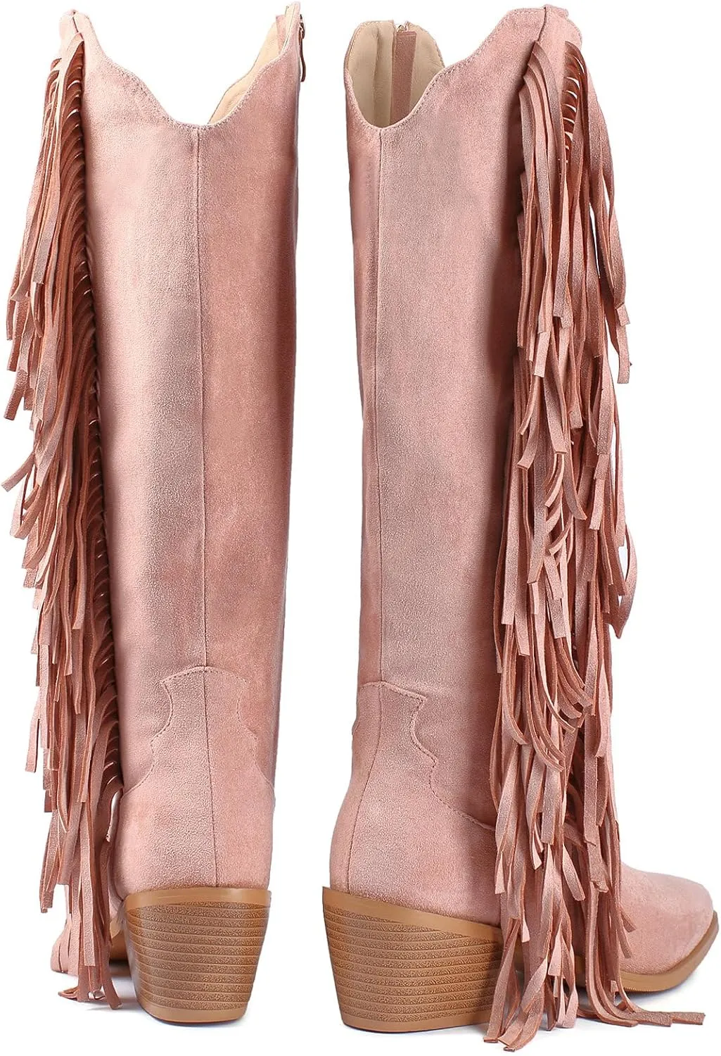KiutSymo Cowgirl Fringe Boots For Women White Tassels Cowboy Boots Knee High Pointed Toe Western Boots