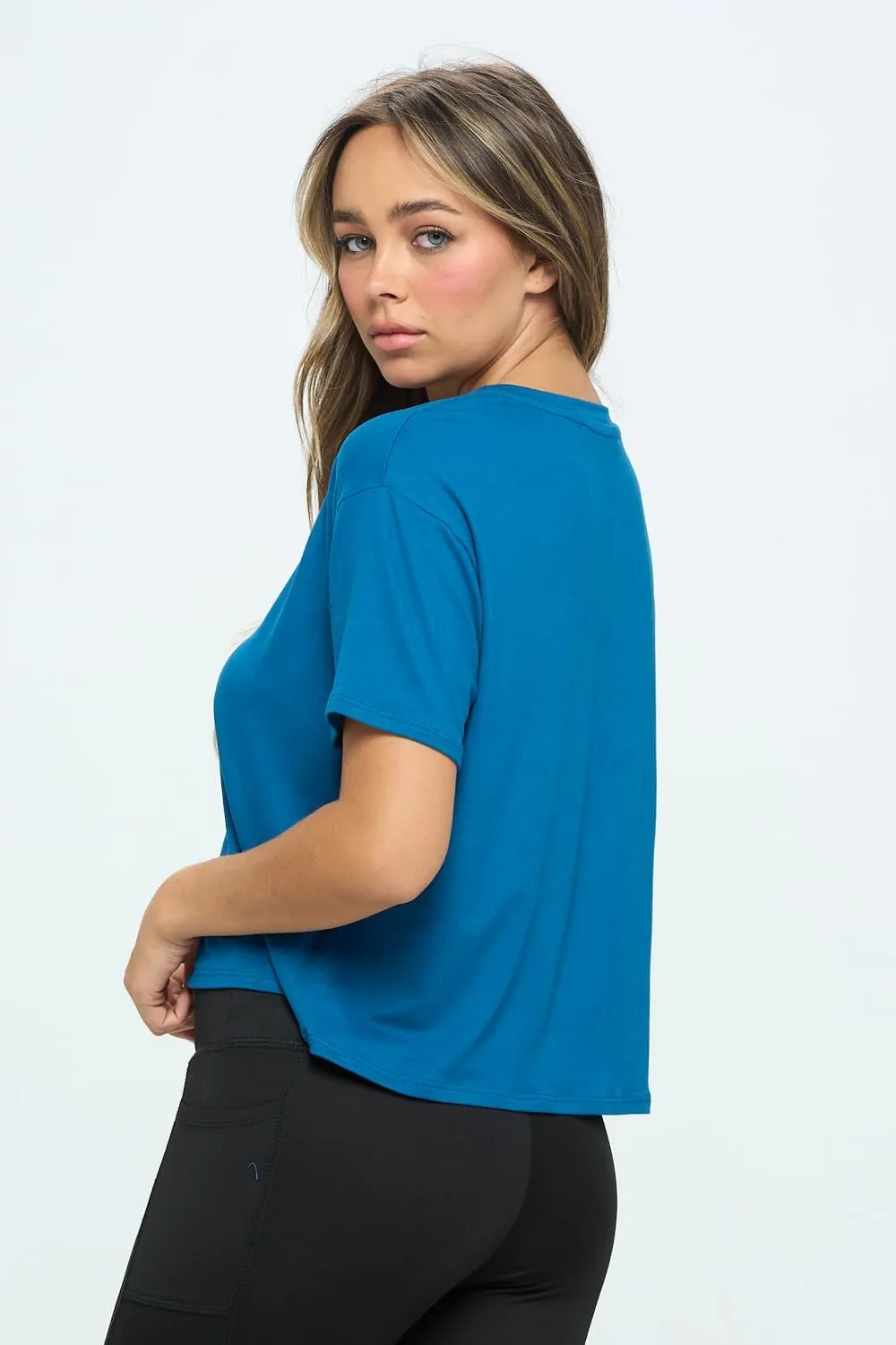 KNIT RIOT Women’s Crop Top – Short Sleeve Soft Boxy Crewneck Casual Active Workout Yoga Running Cropped Tee T Shirts