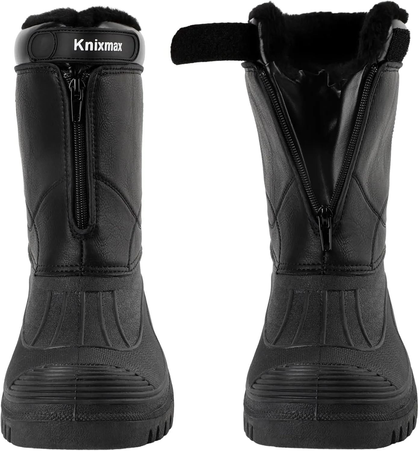 Knixmax Men's Winter Boots Waterproof Snow Shoes Mid Calf Insulated Booties Warm Outdoor Hiking Walking Skiing Boots No Lace Mens Boots With Zipper Size 8-14