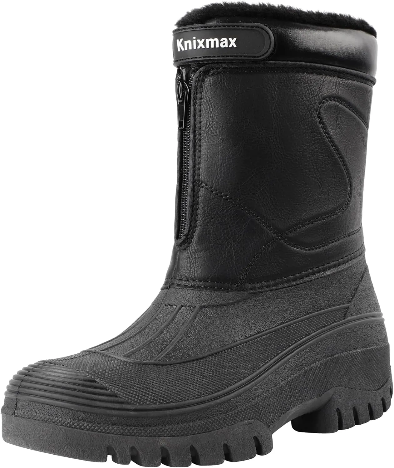 Knixmax Men's Winter Boots Waterproof Snow Shoes Mid Calf Insulated Booties Warm Outdoor Hiking Walking Skiing Boots No Lace Mens Boots With Zipper Size 8-14