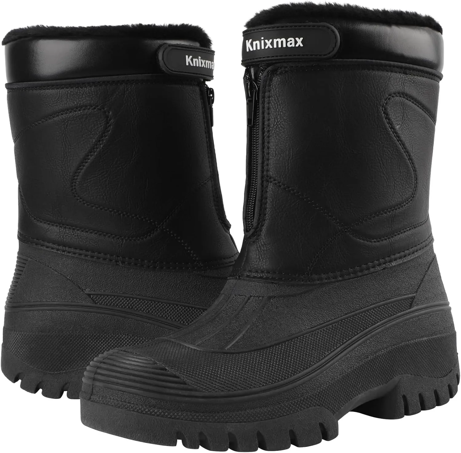 Knixmax Men's Winter Boots Waterproof Snow Shoes Mid Calf Insulated Booties Warm Outdoor Hiking Walking Skiing Boots No Lace Mens Boots With Zipper Size 8-14