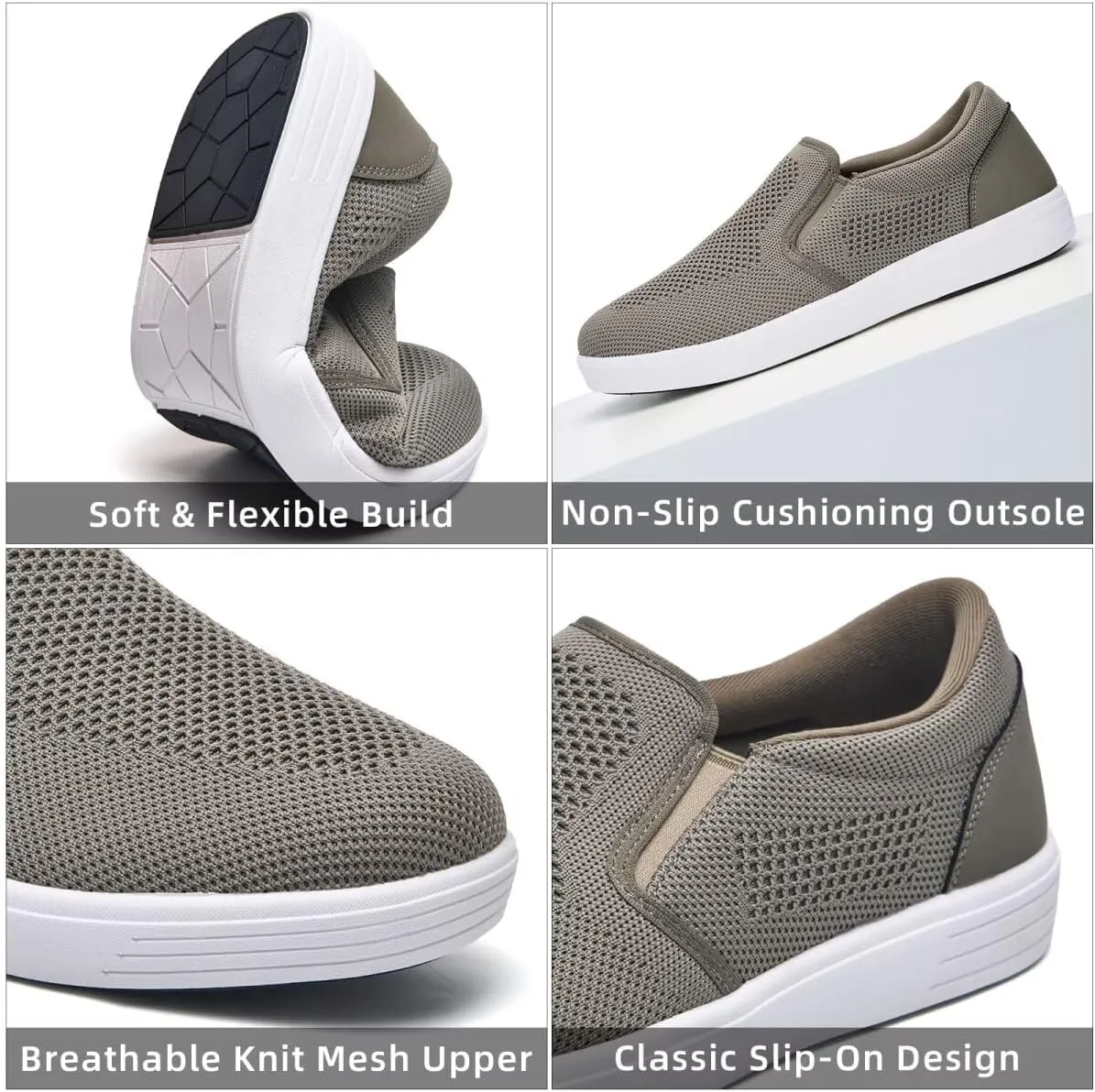 konhill Men's Slip on Shoes, Casual Breathable Boat Sneakers with Arch Support Lightweight Mesh Beach Loafers for Driving Walking Skate