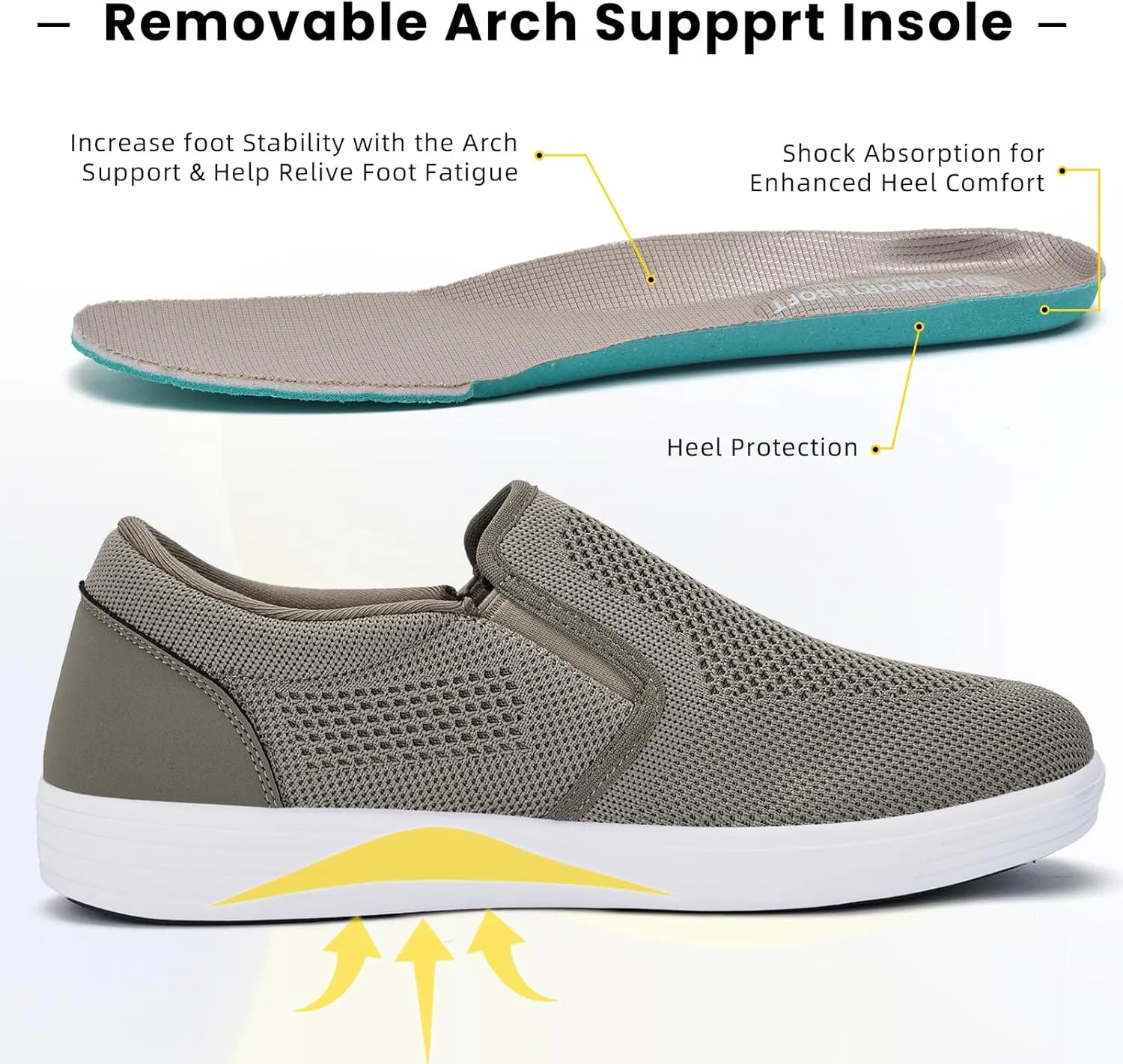 konhill Men's Slip on Shoes, Casual Breathable Boat Sneakers with Arch Support Lightweight Mesh Beach Loafers for Driving Walking Skate