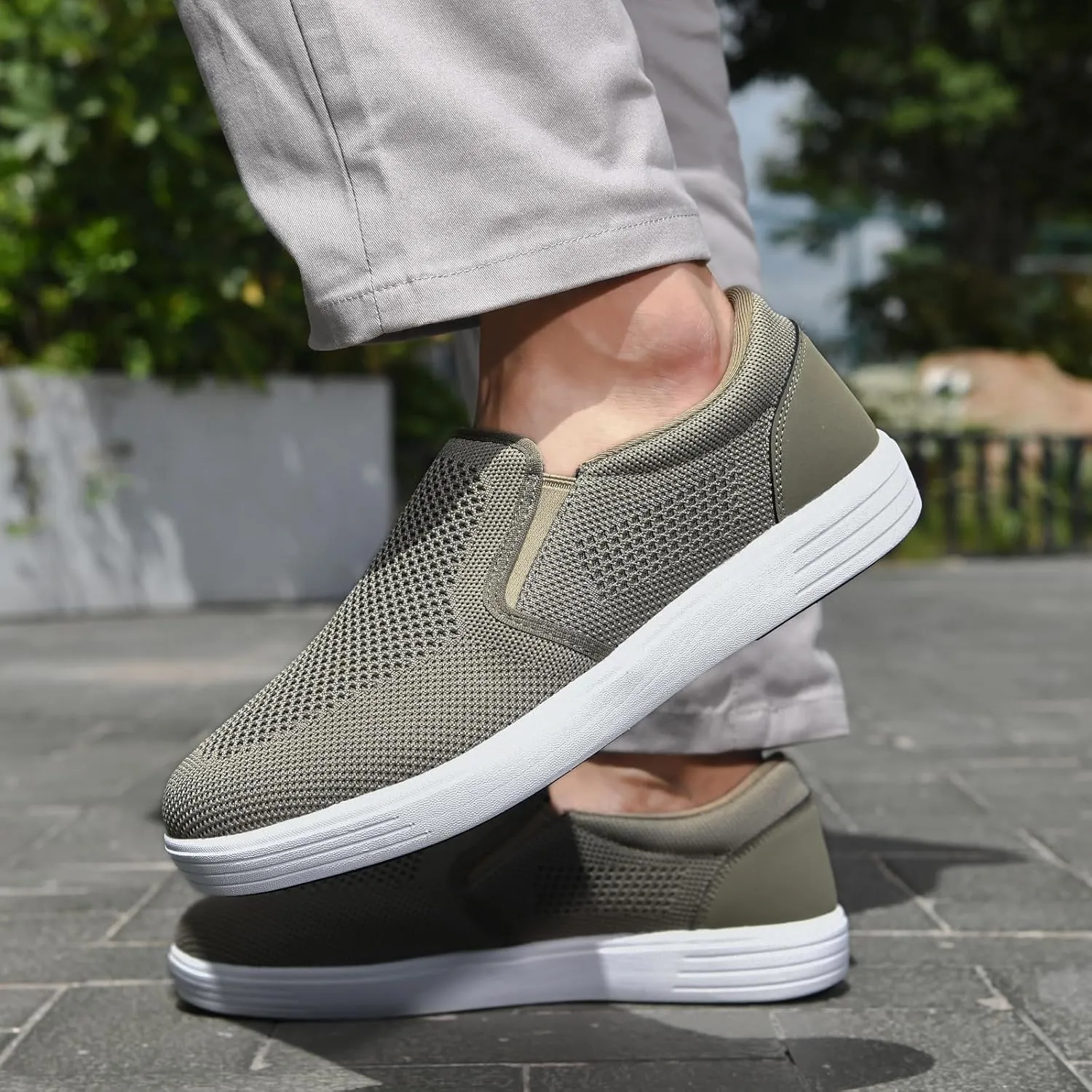 konhill Men's Slip on Shoes, Casual Breathable Boat Sneakers with Arch Support Lightweight Mesh Beach Loafers for Driving Walking Skate