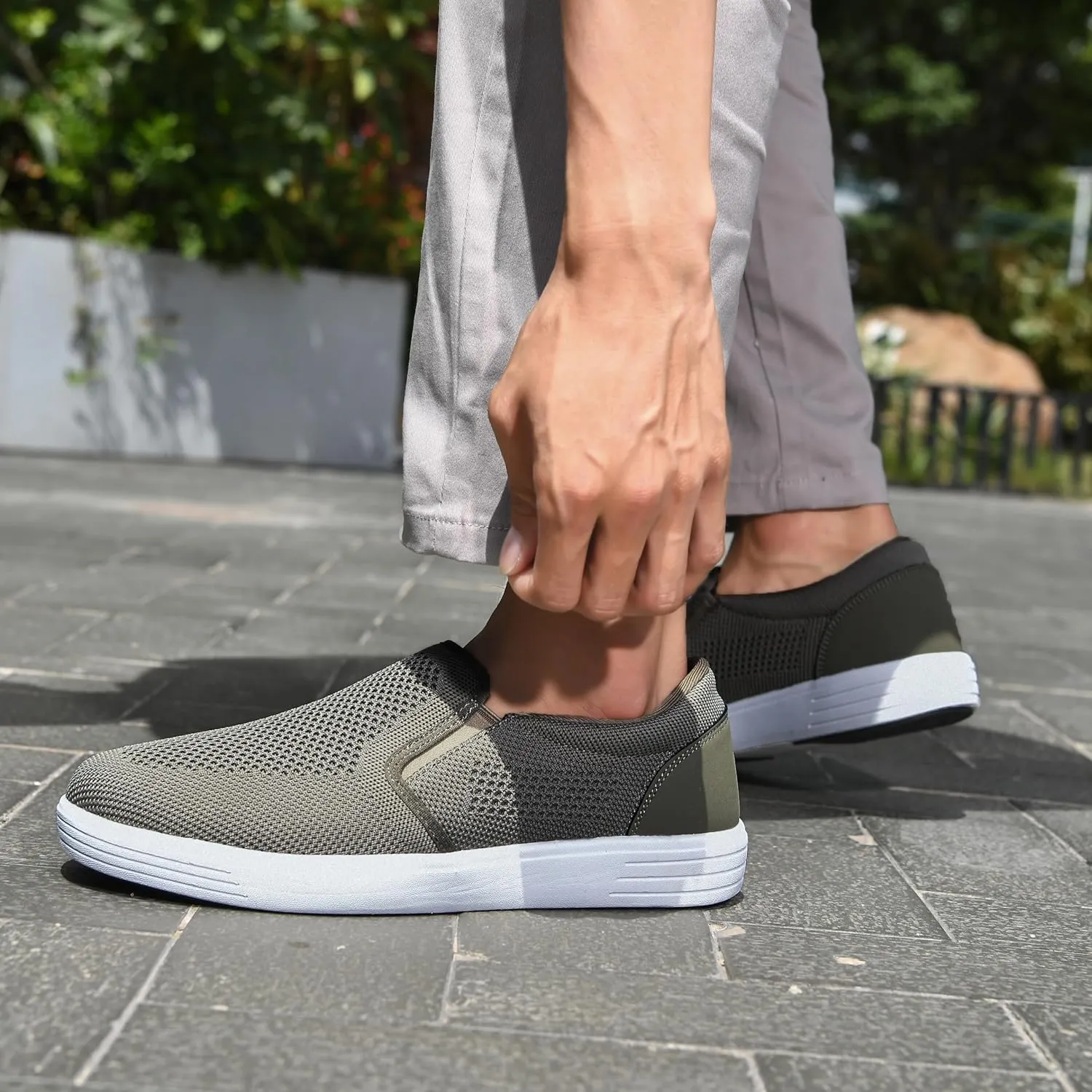 konhill Men's Slip on Shoes, Casual Breathable Boat Sneakers with Arch Support Lightweight Mesh Beach Loafers for Driving Walking Skate