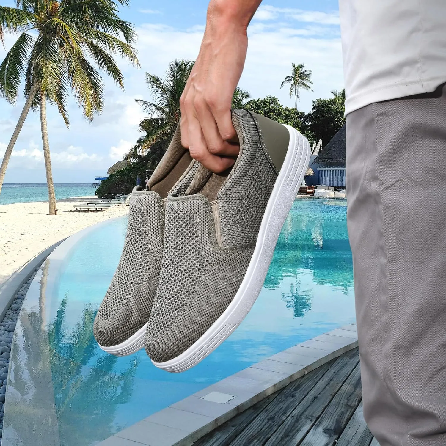 konhill Men's Slip on Shoes, Casual Breathable Boat Sneakers with Arch Support Lightweight Mesh Beach Loafers for Driving Walking Skate