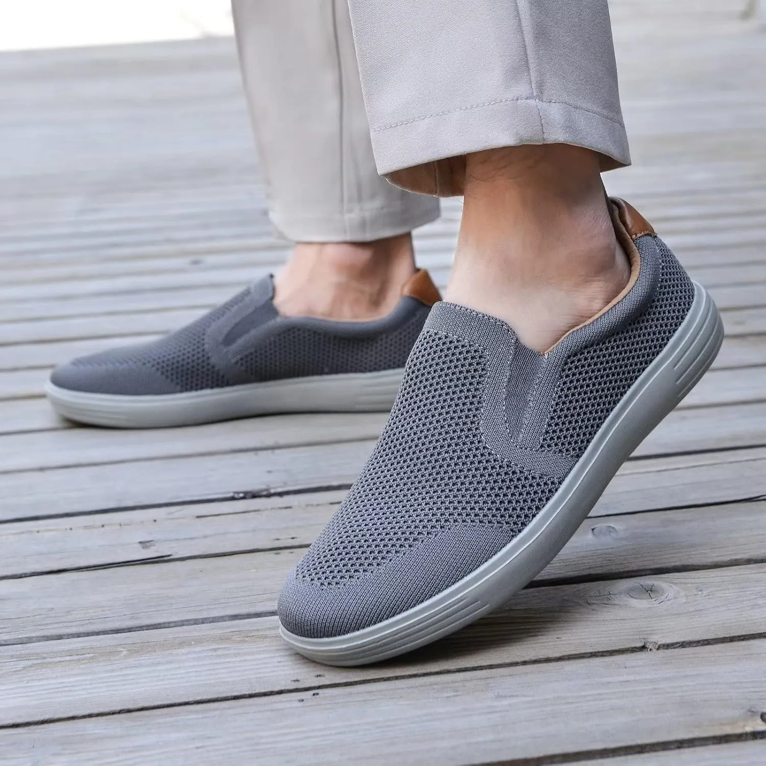 konhill Slip on Sneaker for Men- Casual Knit Boat Loafers Walking Shoes Driving Work Memory Skate Foam Shoes