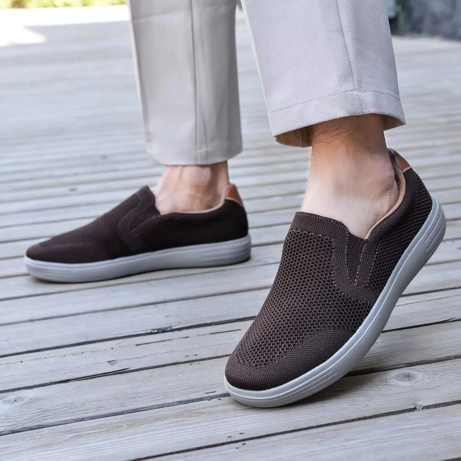 konhill Slip on Sneaker for Men- Casual Knit Boat Loafers Walking Shoes Driving Work Memory Skate Foam Shoes
