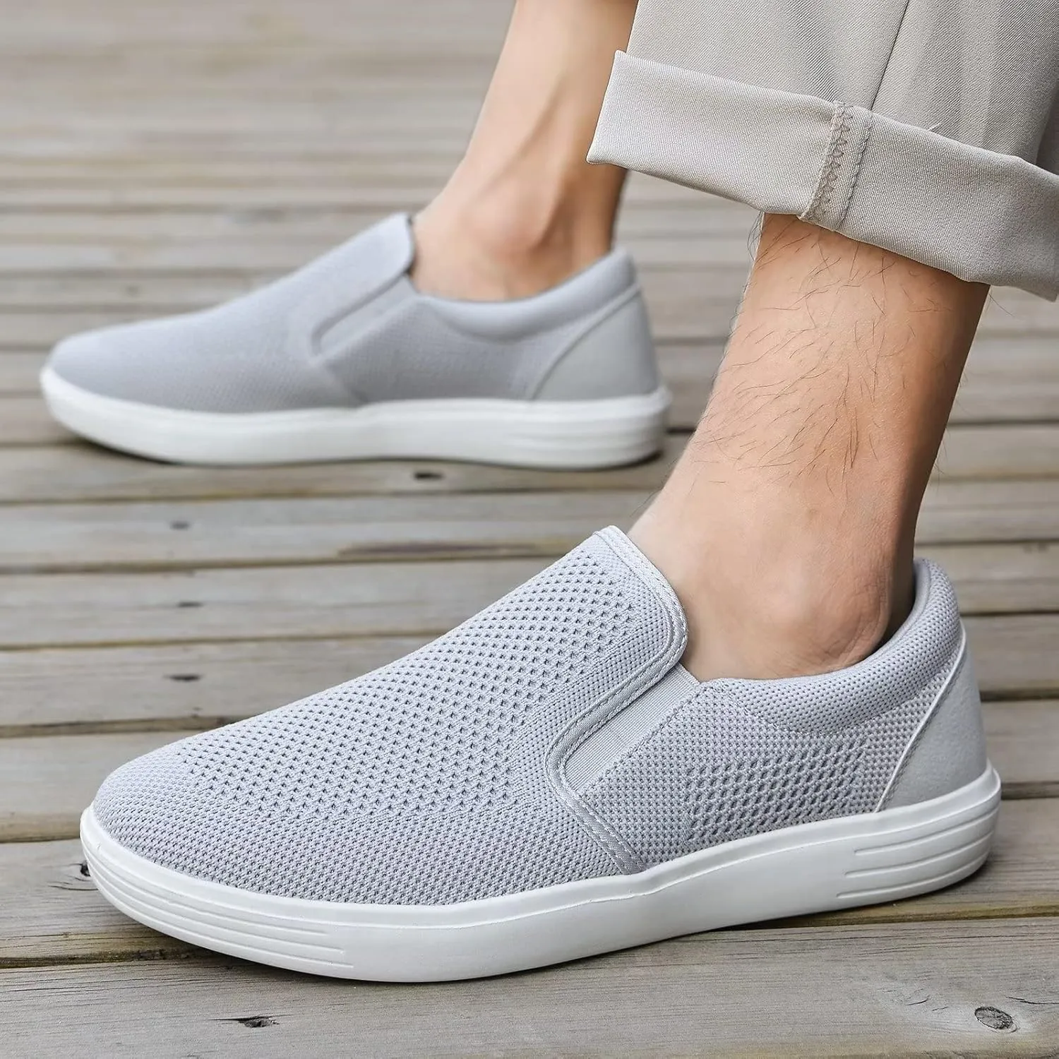 konhill Slip on Sneaker for Men- Casual Knit Boat Loafers Walking Shoes Driving Work Memory Skate Foam Shoes