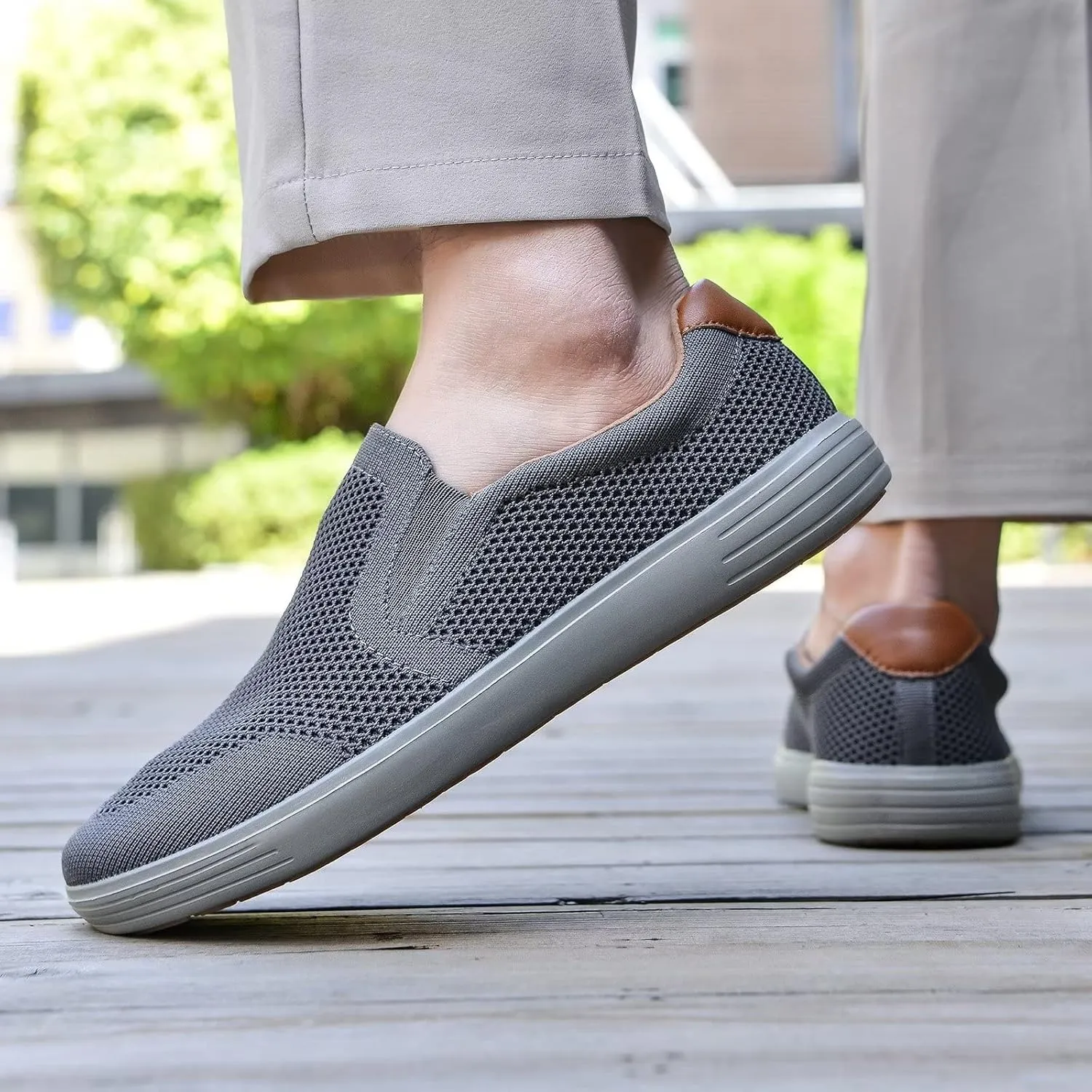 konhill Slip on Sneaker for Men- Casual Knit Boat Loafers Walking Shoes Driving Work Memory Skate Foam Shoes