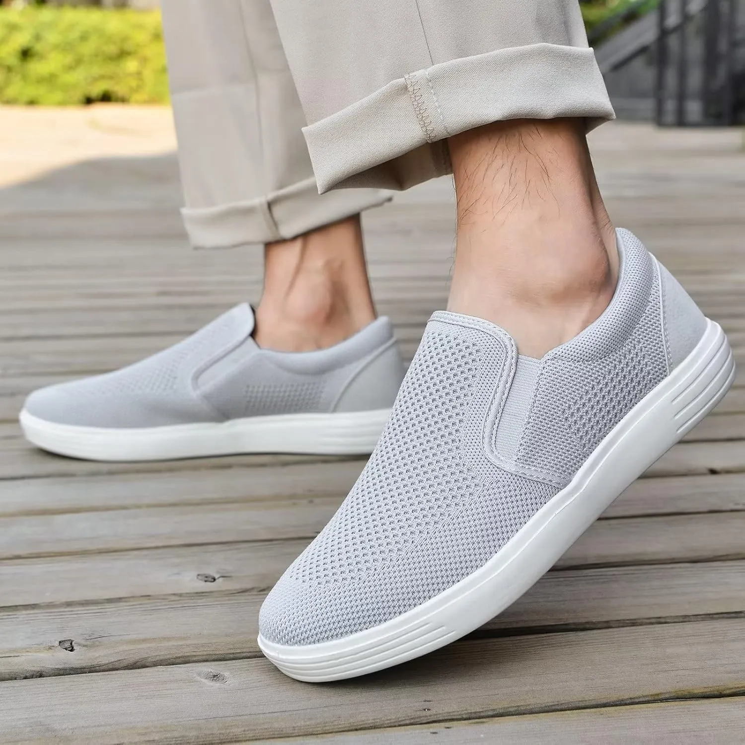 konhill Slip on Sneaker for Men- Casual Knit Boat Loafers Walking Shoes Driving Work Memory Skate Foam Shoes