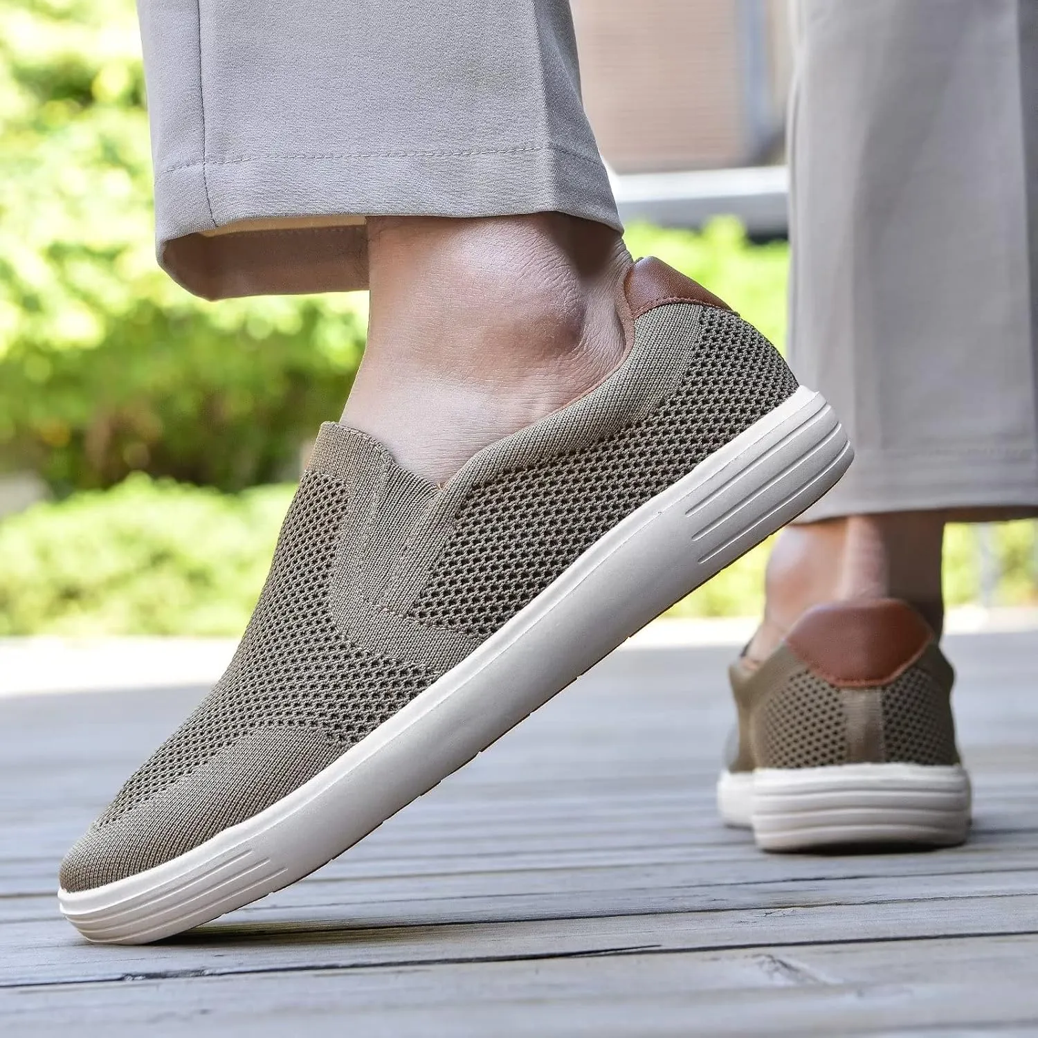 konhill Slip on Sneaker for Men- Casual Knit Boat Loafers Walking Shoes Driving Work Memory Skate Foam Shoes