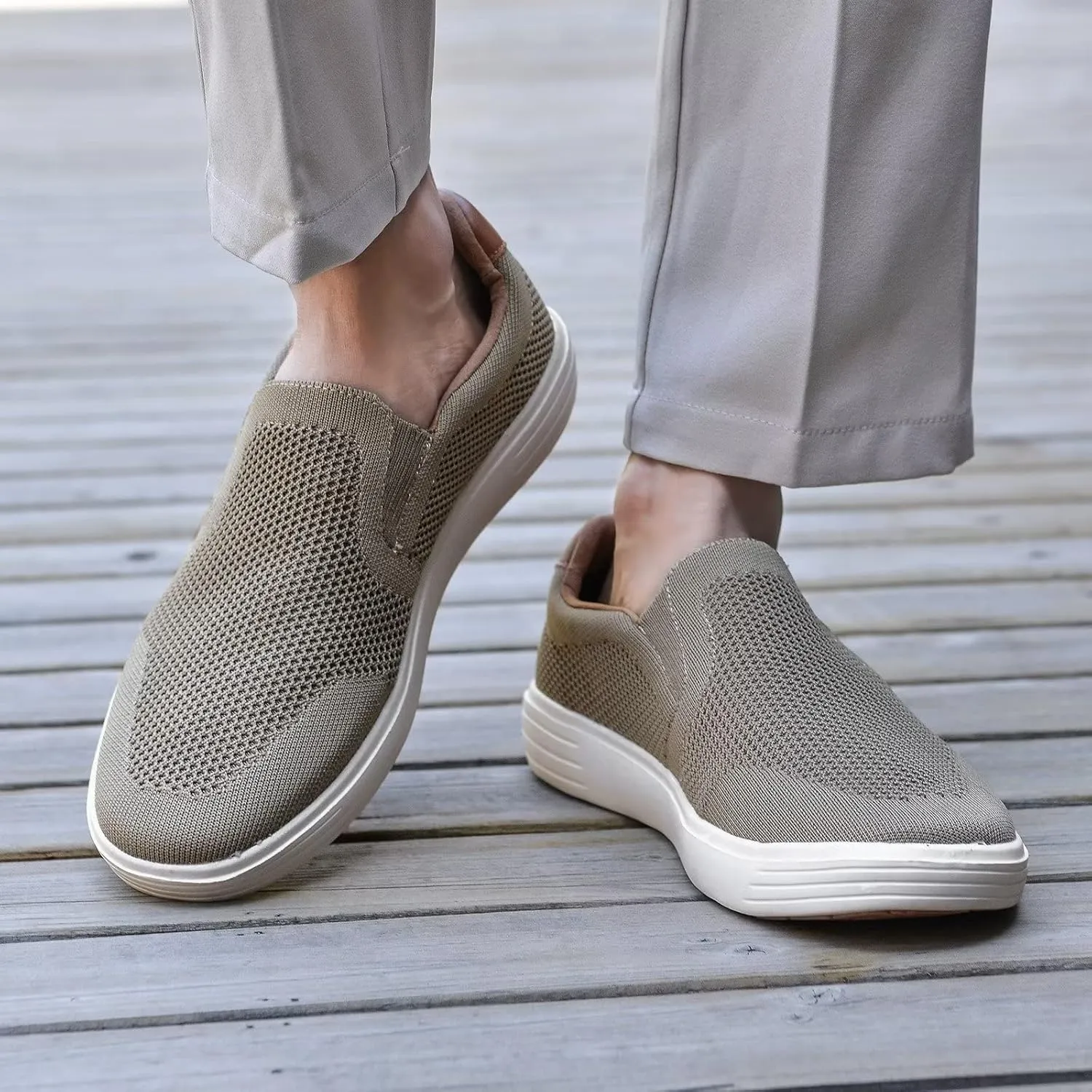 konhill Slip on Sneaker for Men- Casual Knit Boat Loafers Walking Shoes Driving Work Memory Skate Foam Shoes