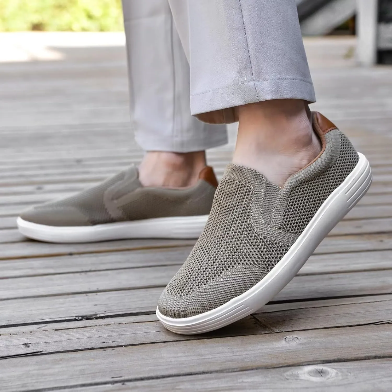 konhill Slip on Sneaker for Men- Casual Knit Boat Loafers Walking Shoes Driving Work Memory Skate Foam Shoes