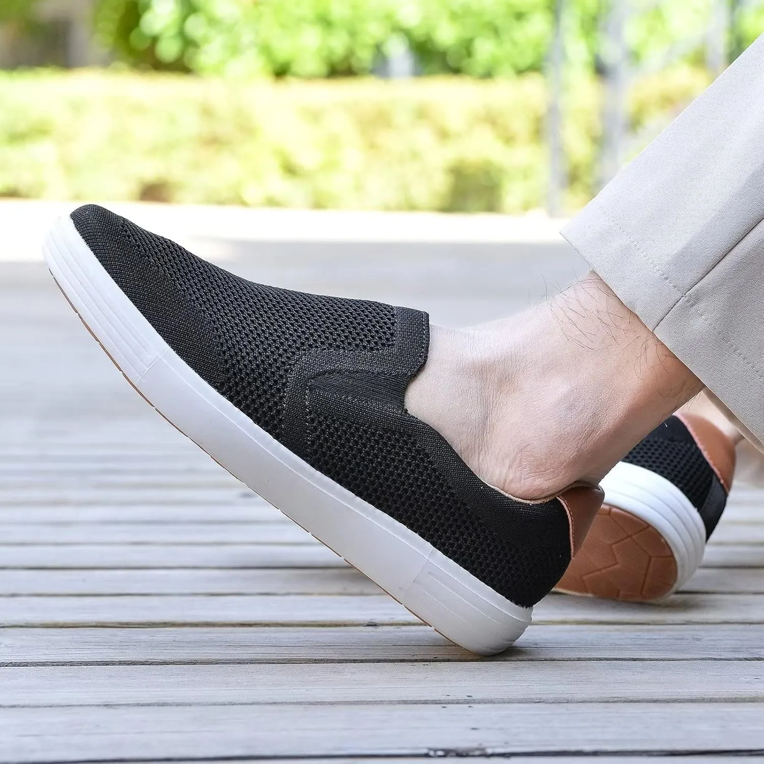 konhill Slip on Sneaker for Men- Casual Knit Boat Loafers Walking Shoes Driving Work Memory Skate Foam Shoes
