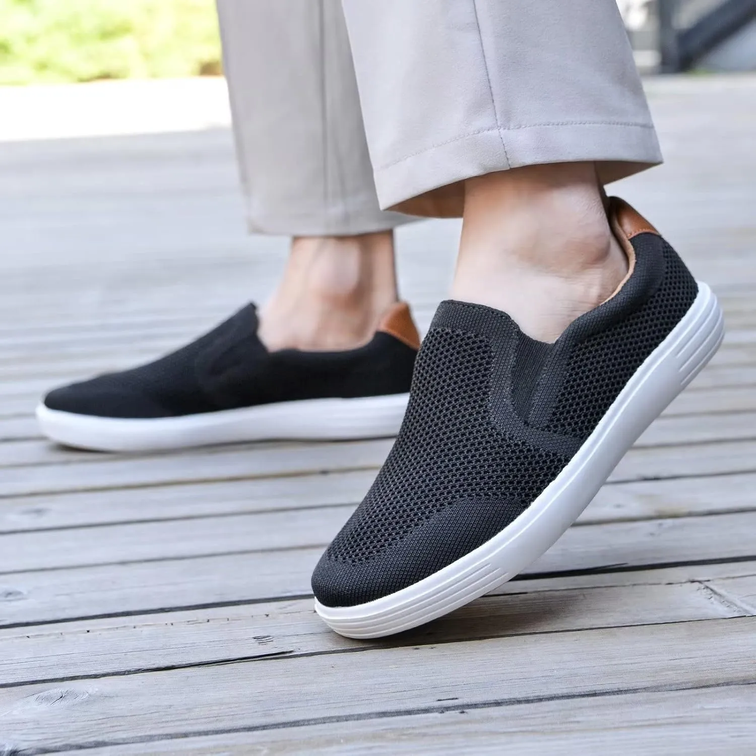 konhill Slip on Sneaker for Men- Casual Knit Boat Loafers Walking Shoes Driving Work Memory Skate Foam Shoes