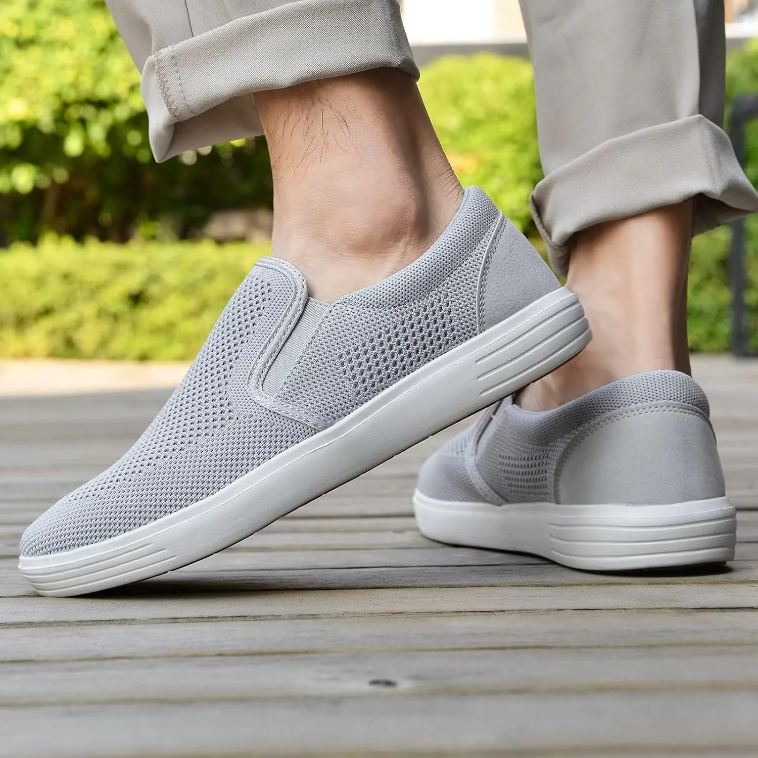 konhill Slip on Sneaker for Men- Casual Knit Boat Loafers Walking Shoes Driving Work Memory Skate Foam Shoes