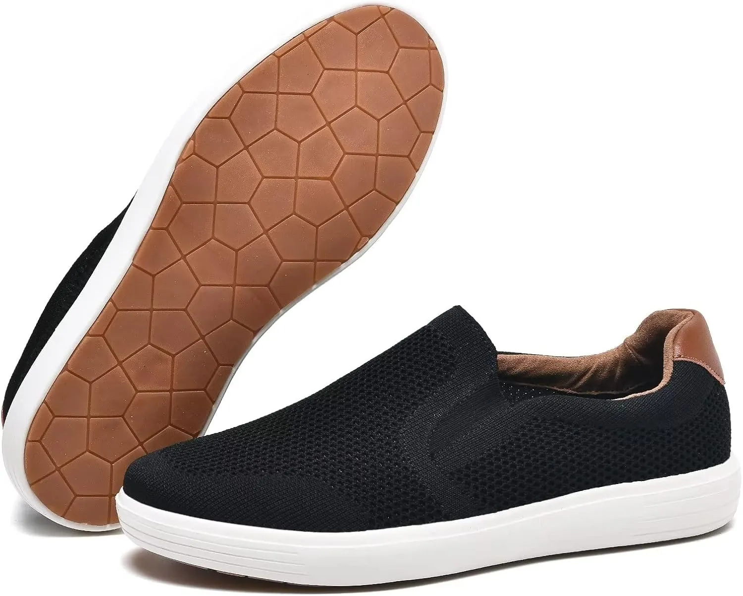 konhill Slip on Sneaker for Men- Casual Knit Boat Loafers Walking Shoes Driving Work Memory Skate Foam Shoes