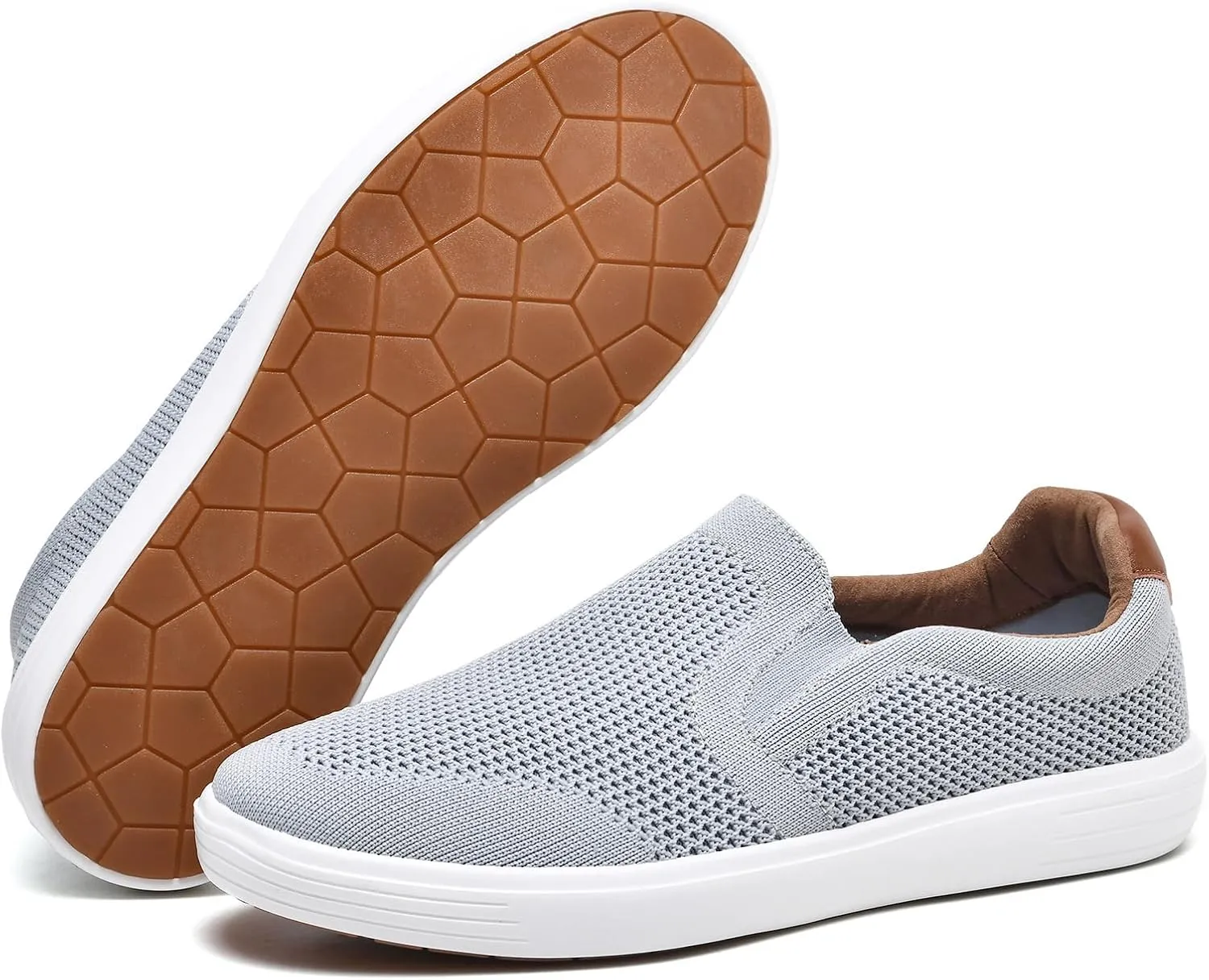 konhill Slip on Sneaker for Men- Casual Knit Boat Loafers Walking Shoes Driving Work Memory Skate Foam Shoes