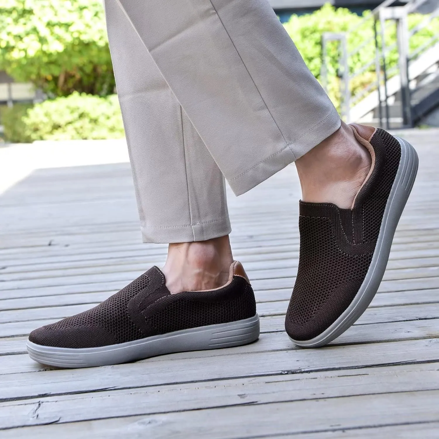 konhill Slip on Sneaker for Men- Casual Knit Boat Loafers Walking Shoes Driving Work Memory Skate Foam Shoes