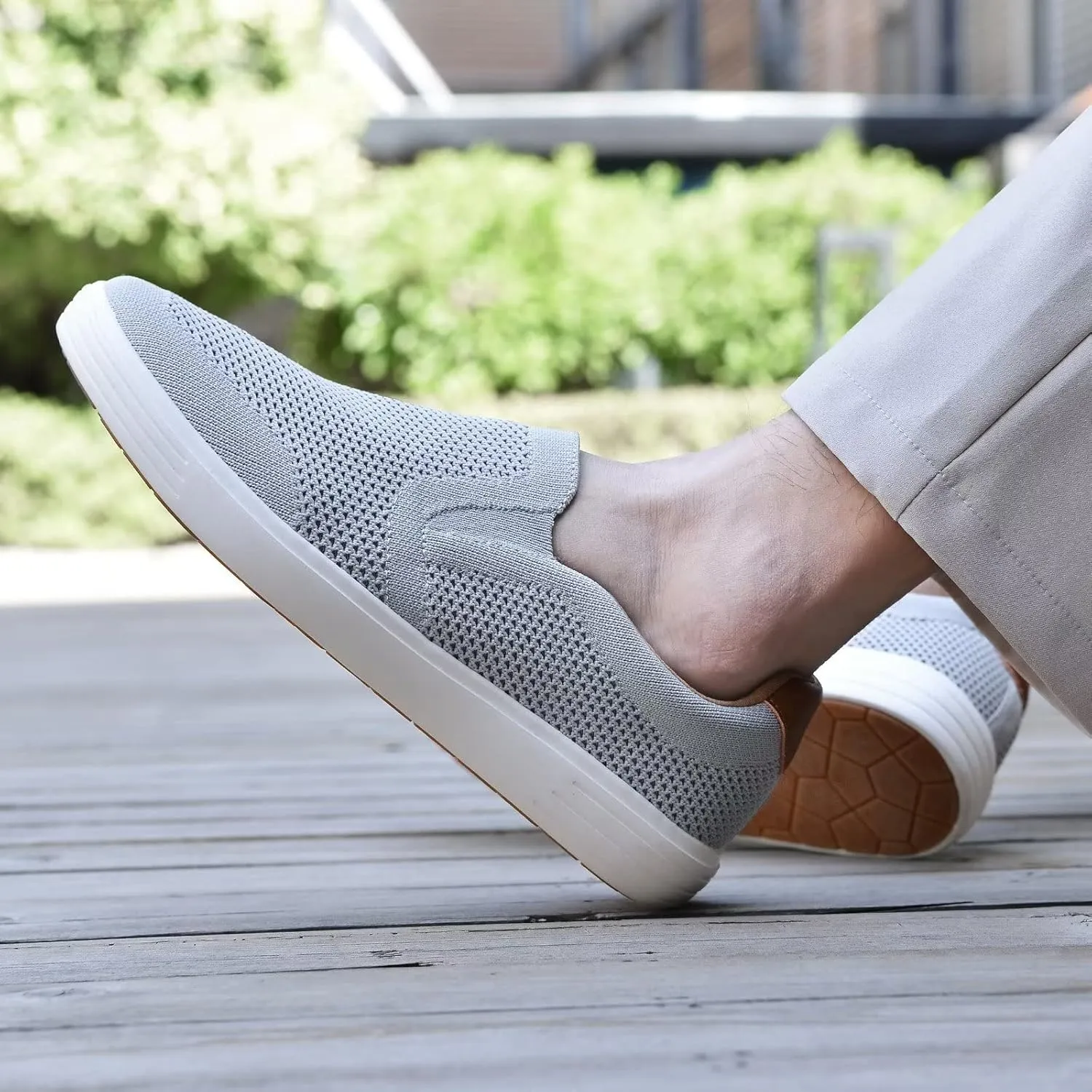 konhill Slip on Sneaker for Men- Casual Knit Boat Loafers Walking Shoes Driving Work Memory Skate Foam Shoes