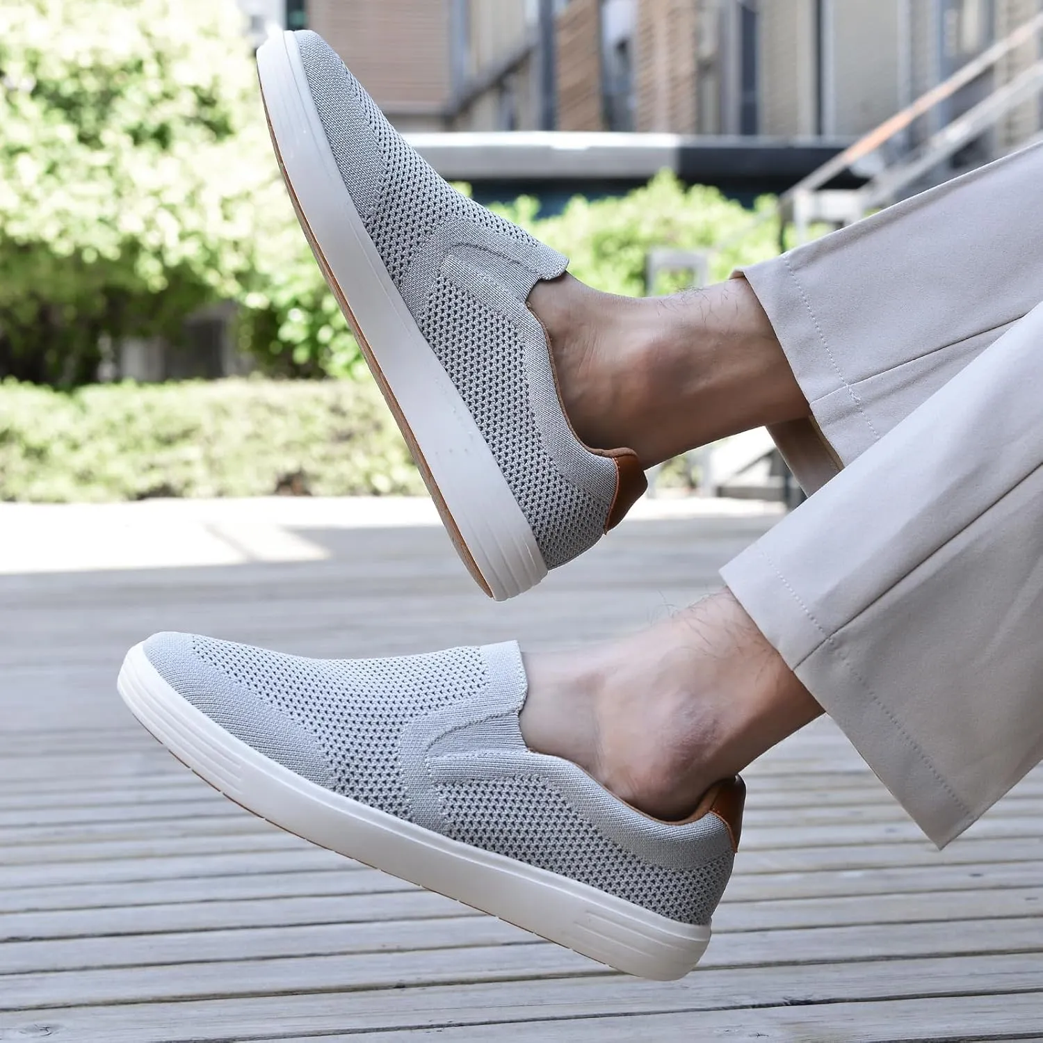 konhill Slip on Sneaker for Men- Casual Knit Boat Loafers Walking Shoes Driving Work Memory Skate Foam Shoes