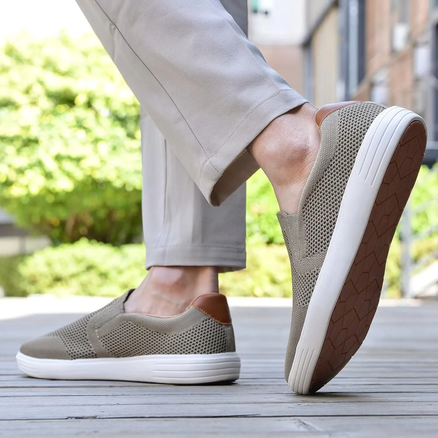 konhill Slip on Sneaker for Men- Casual Knit Boat Loafers Walking Shoes Driving Work Memory Skate Foam Shoes