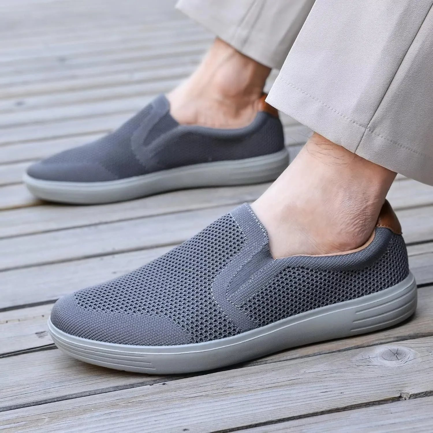 konhill Slip on Sneaker for Men- Casual Knit Boat Loafers Walking Shoes Driving Work Memory Skate Foam Shoes