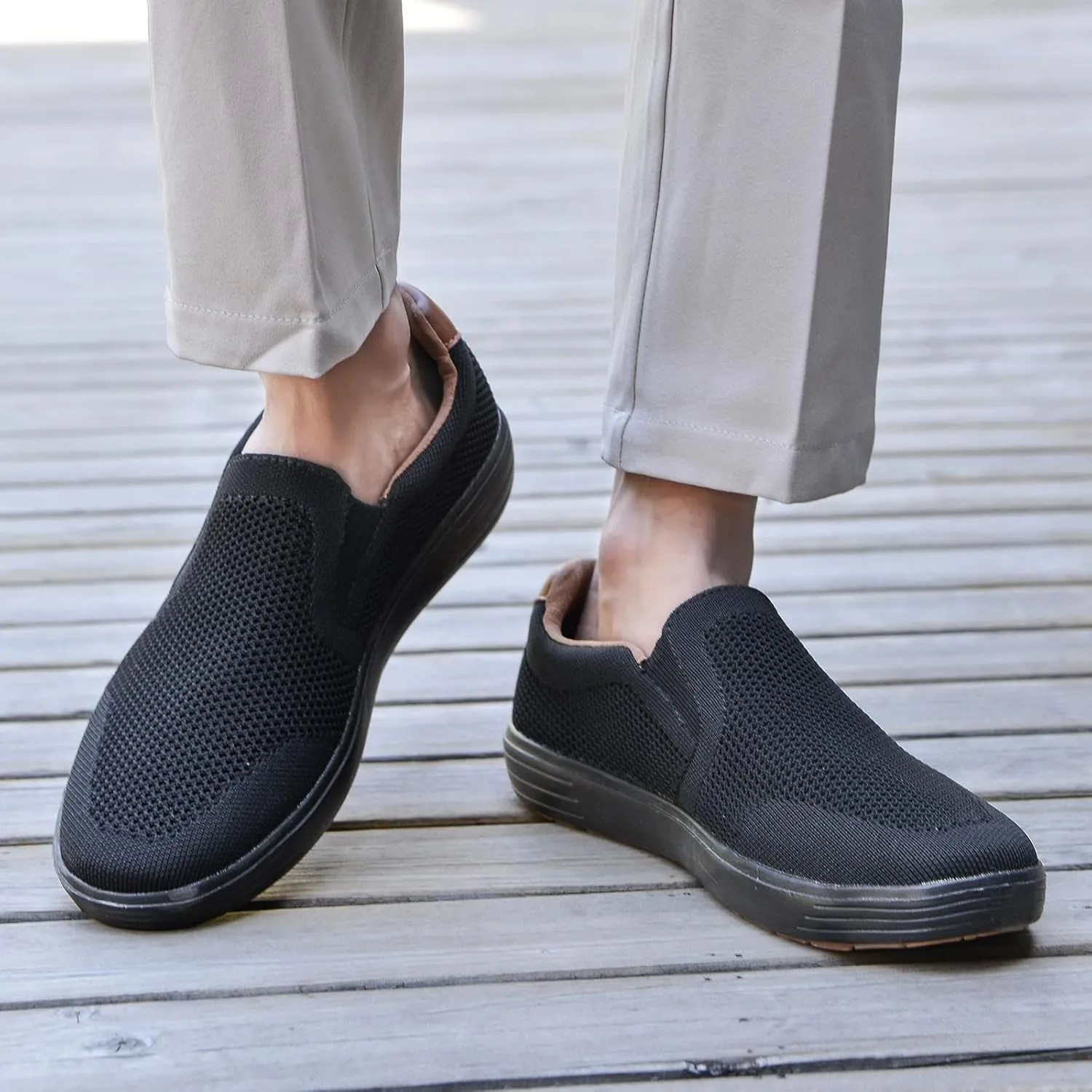 konhill Slip on Sneaker for Men- Casual Knit Boat Loafers Walking Shoes Driving Work Memory Skate Foam Shoes