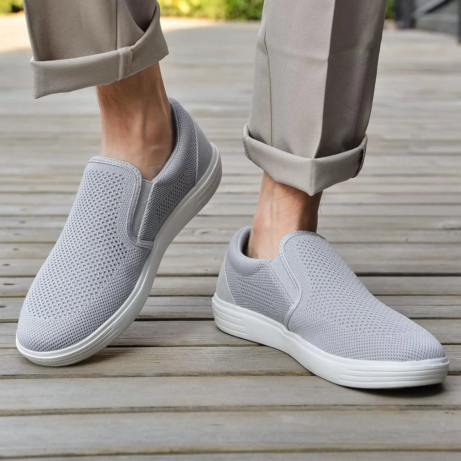 konhill Slip on Sneaker for Men- Casual Knit Boat Loafers Walking Shoes Driving Work Memory Skate Foam Shoes