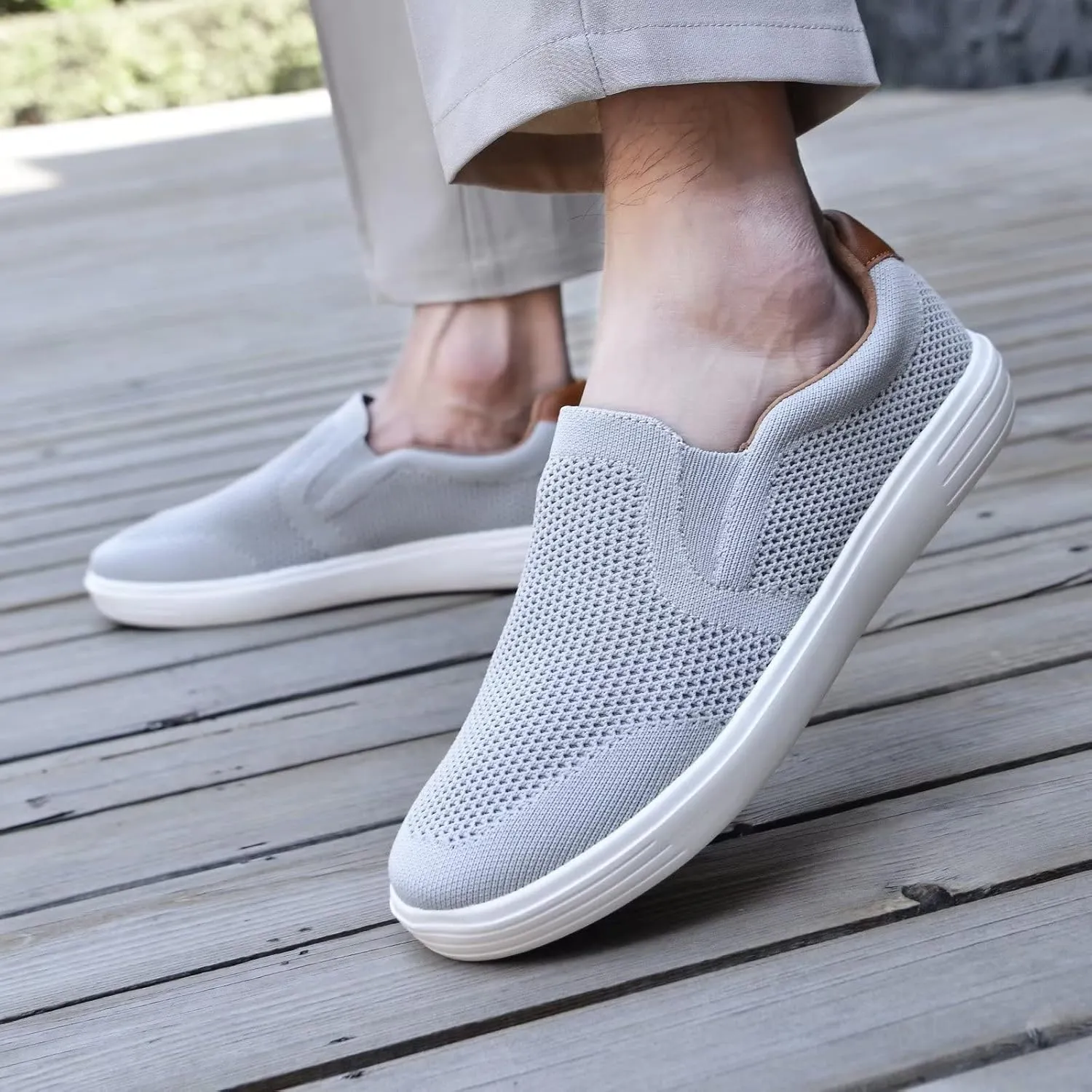 konhill Slip on Sneaker for Men- Casual Knit Boat Loafers Walking Shoes Driving Work Memory Skate Foam Shoes