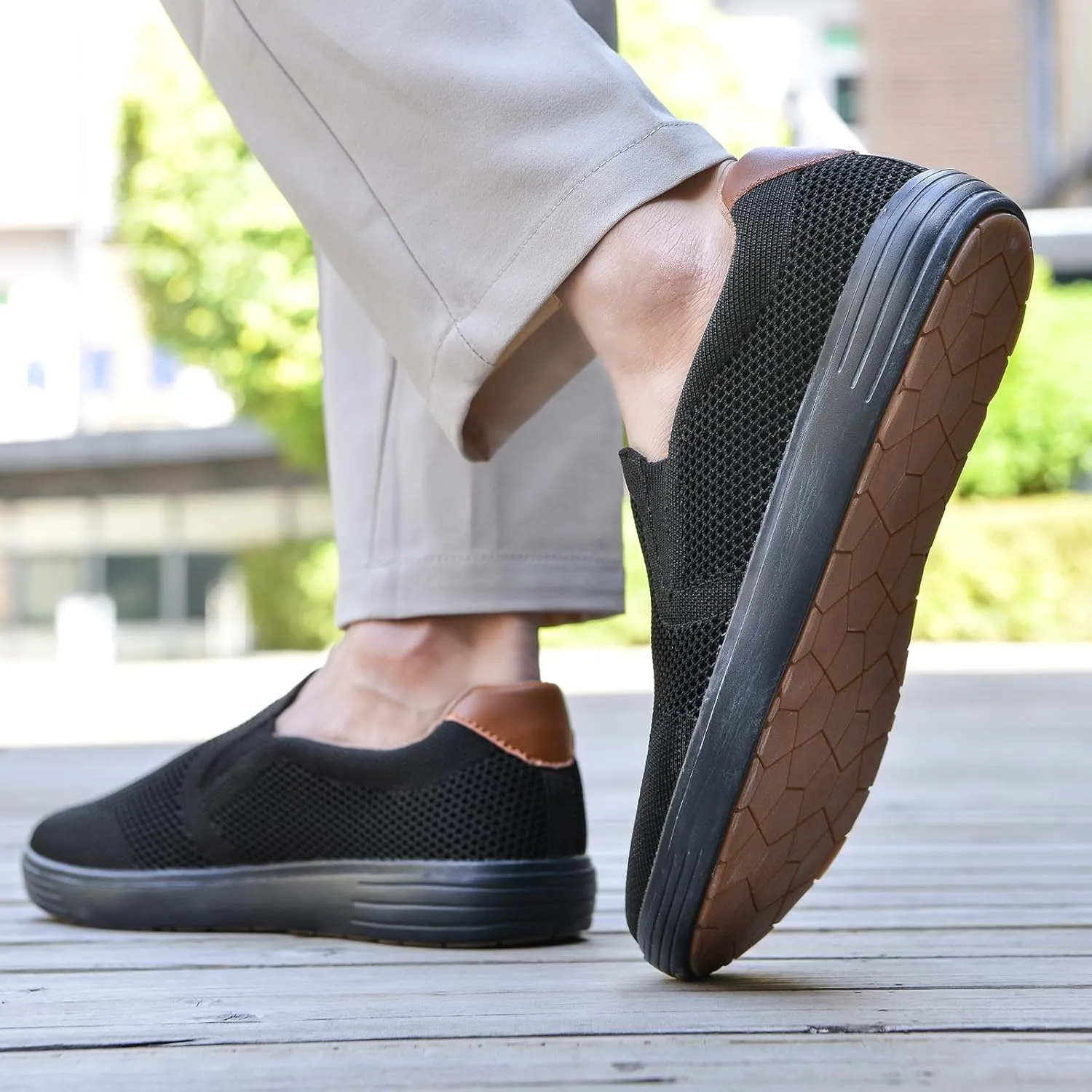 konhill Slip on Sneaker for Men- Casual Knit Boat Loafers Walking Shoes Driving Work Memory Skate Foam Shoes