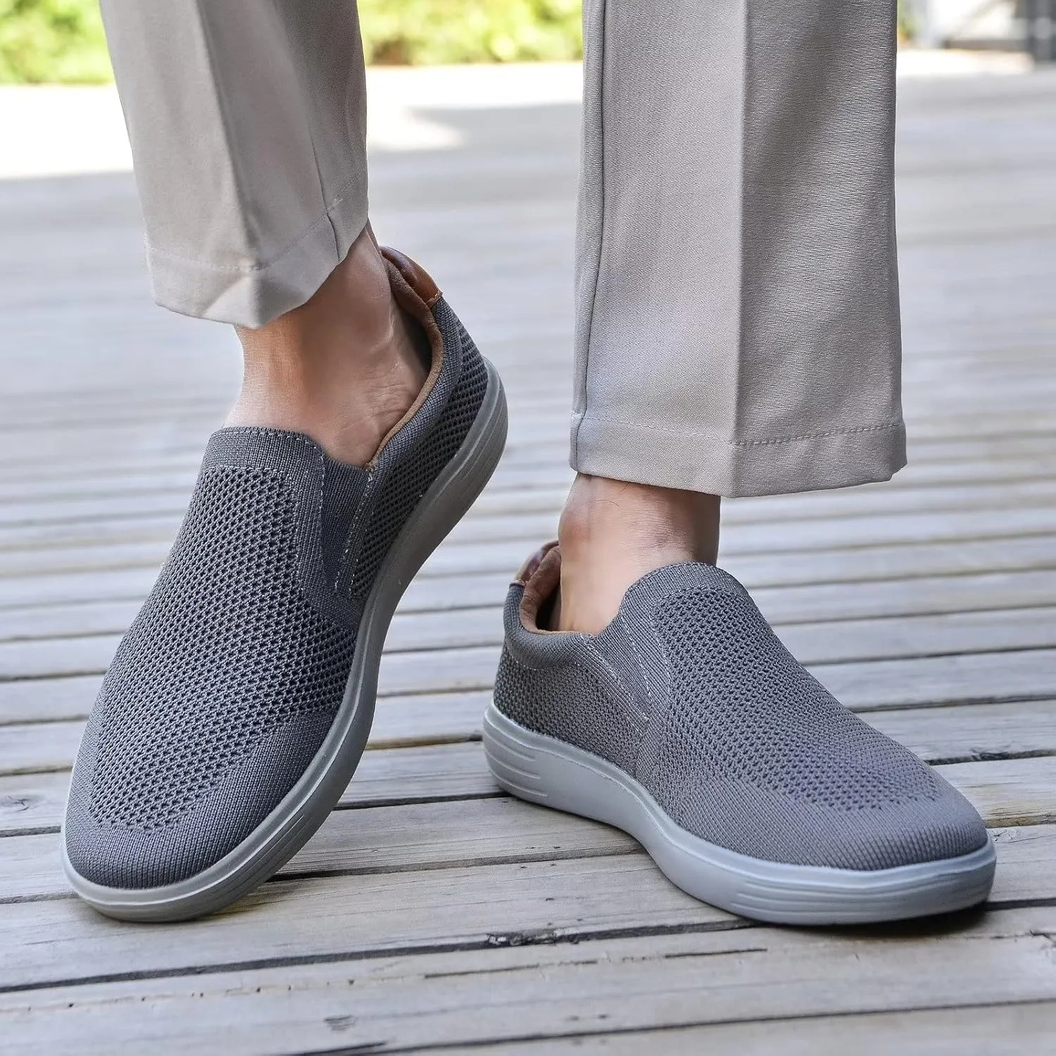 konhill Slip on Sneaker for Men- Casual Knit Boat Loafers Walking Shoes Driving Work Memory Skate Foam Shoes