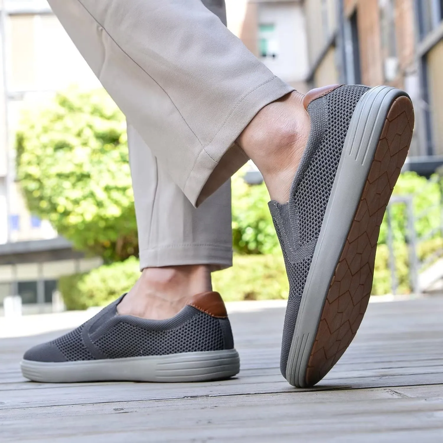konhill Slip on Sneaker for Men- Casual Knit Boat Loafers Walking Shoes Driving Work Memory Skate Foam Shoes