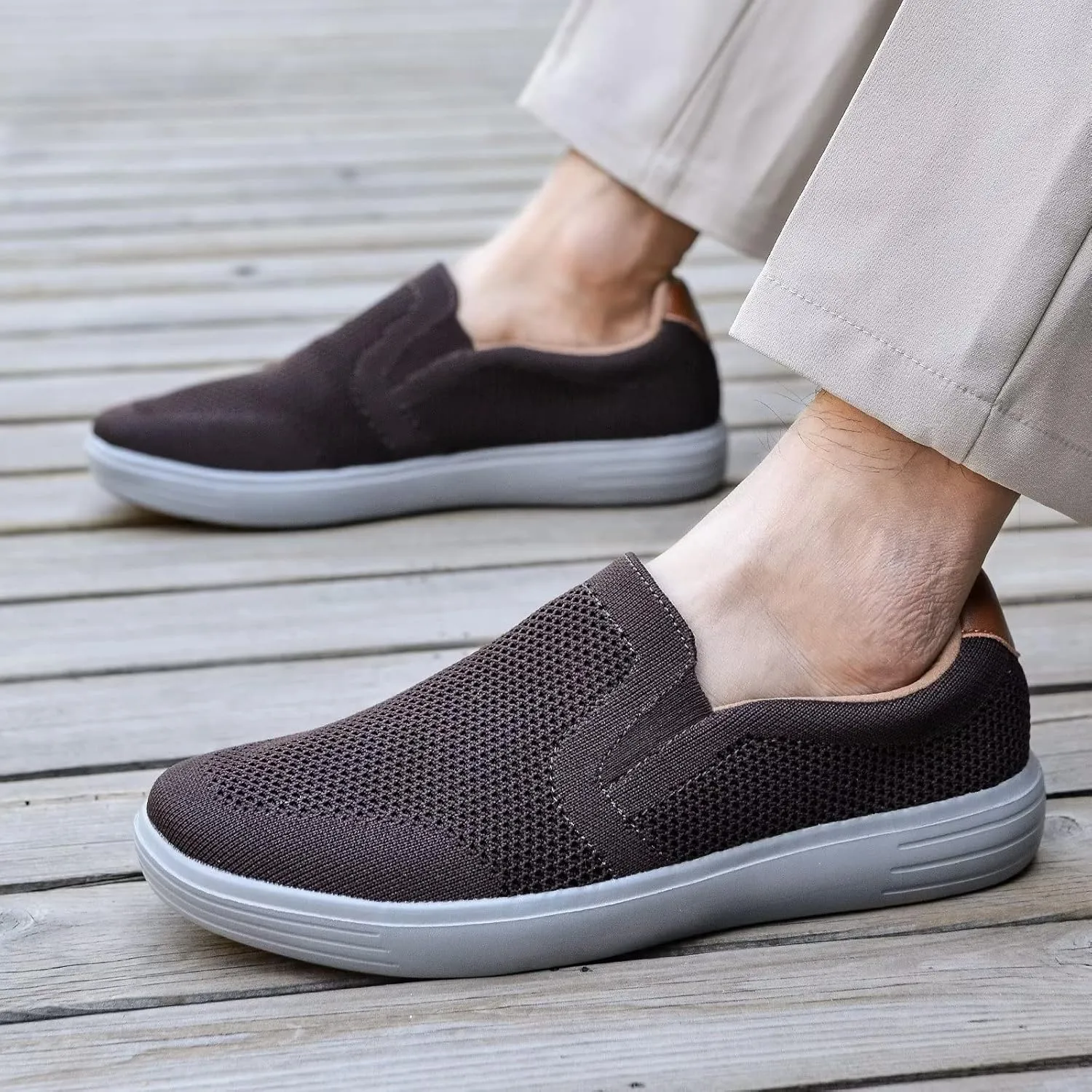 konhill Slip on Sneaker for Men- Casual Knit Boat Loafers Walking Shoes Driving Work Memory Skate Foam Shoes