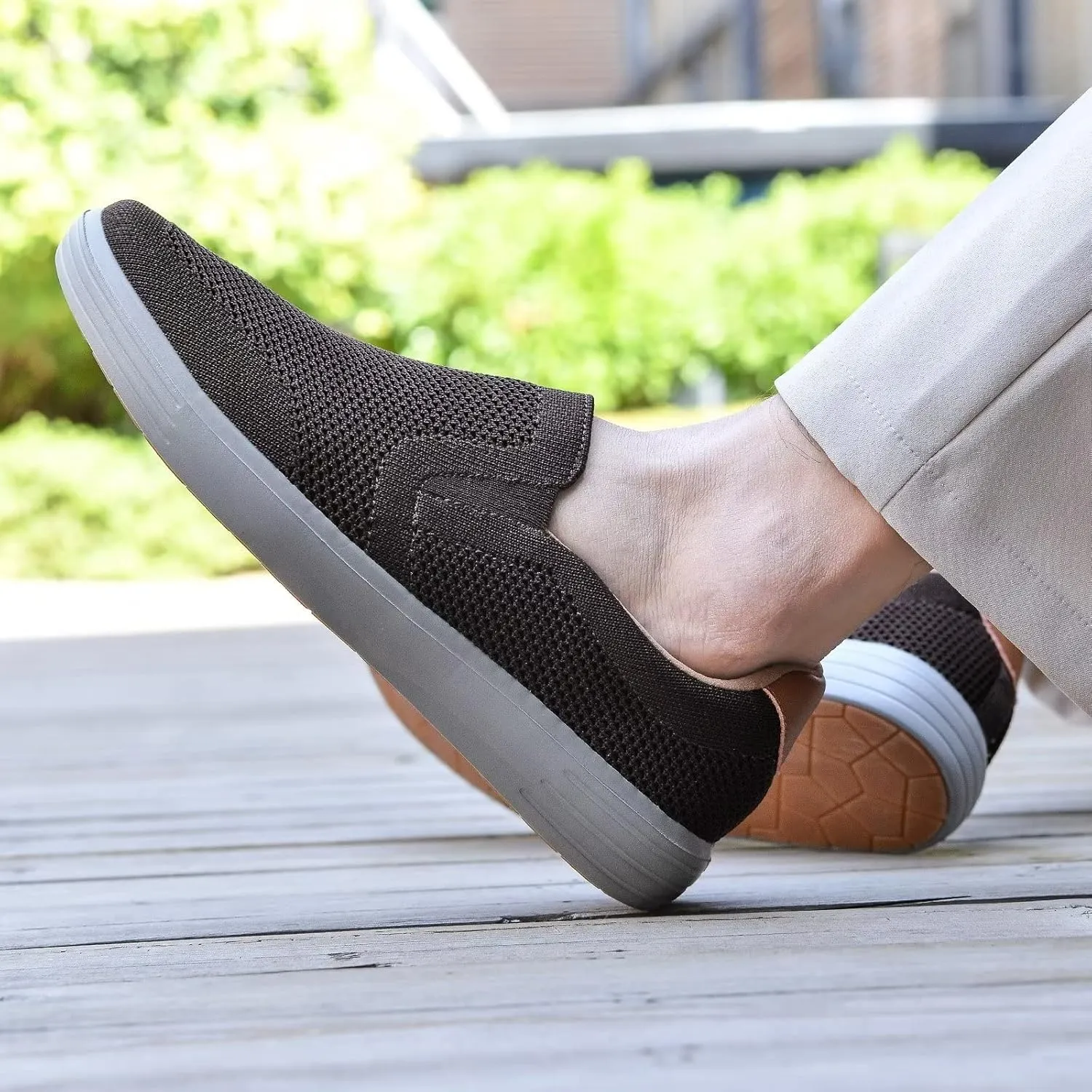 konhill Slip on Sneaker for Men- Casual Knit Boat Loafers Walking Shoes Driving Work Memory Skate Foam Shoes