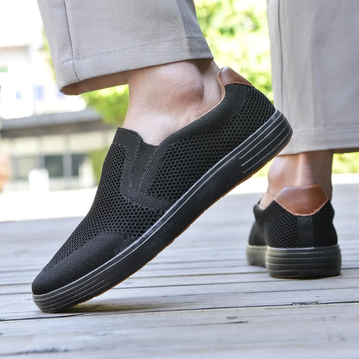 konhill Slip on Sneaker for Men- Casual Knit Boat Loafers Walking Shoes Driving Work Memory Skate Foam Shoes