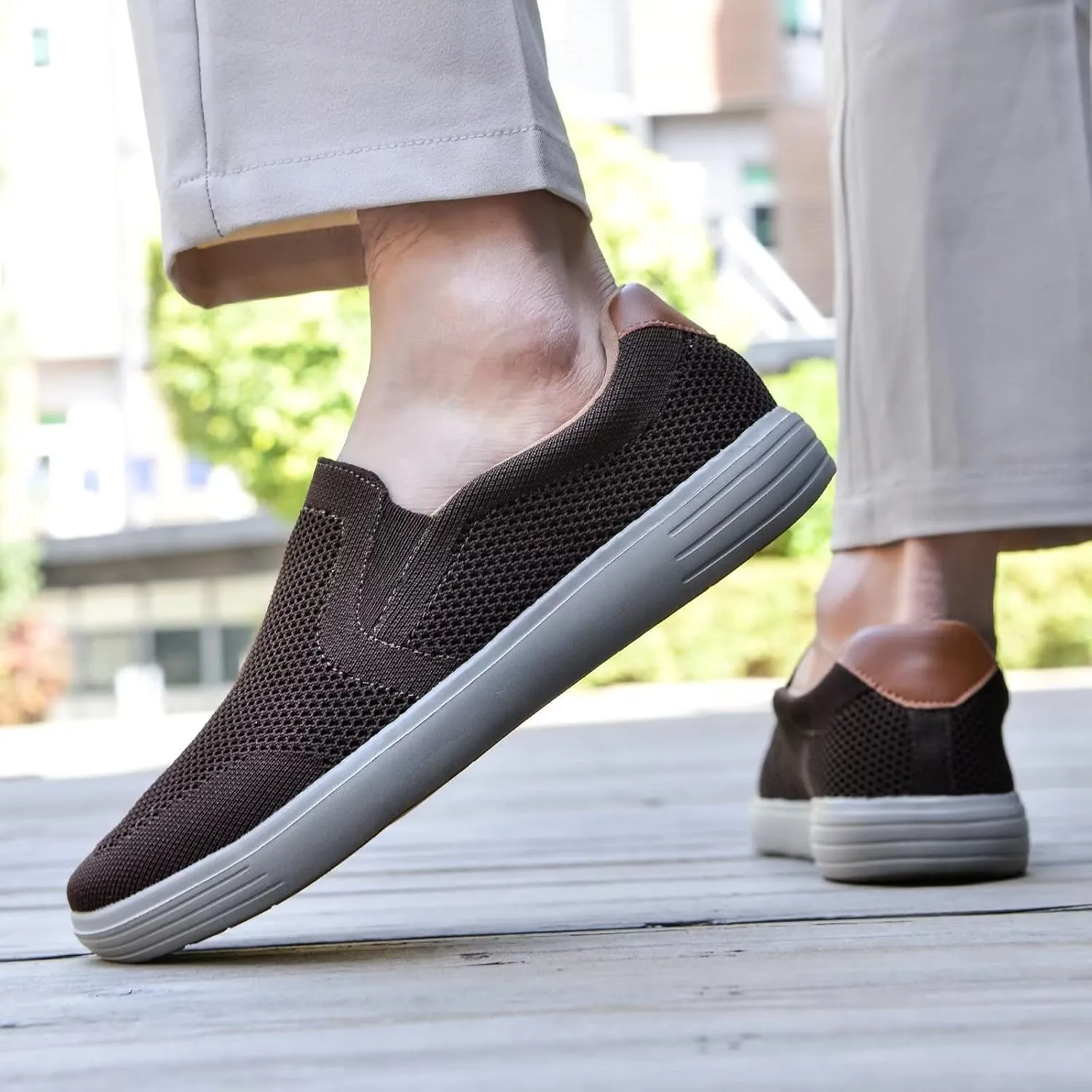 konhill Slip on Sneaker for Men- Casual Knit Boat Loafers Walking Shoes Driving Work Memory Skate Foam Shoes