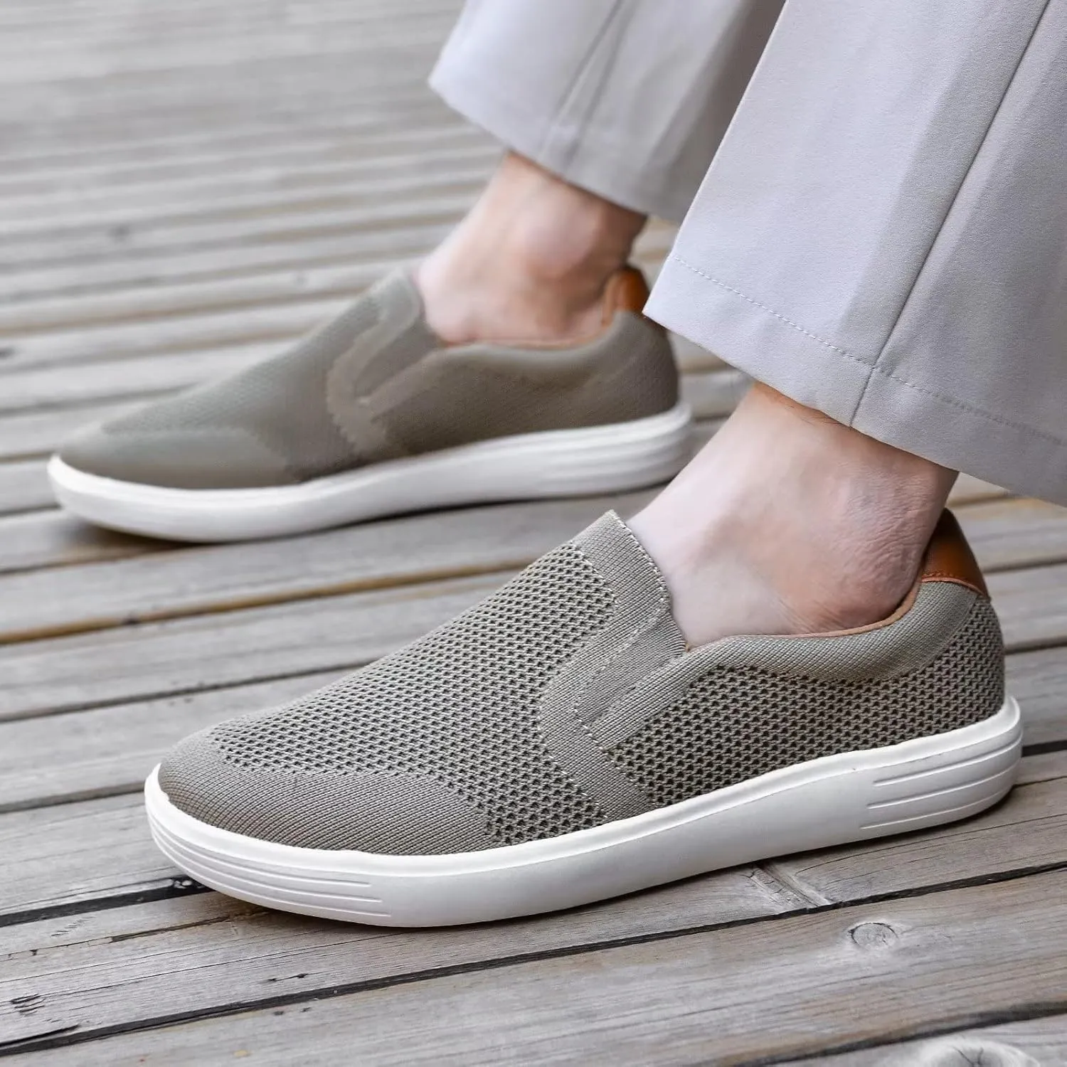konhill Slip on Sneaker for Men- Casual Knit Boat Loafers Walking Shoes Driving Work Memory Skate Foam Shoes