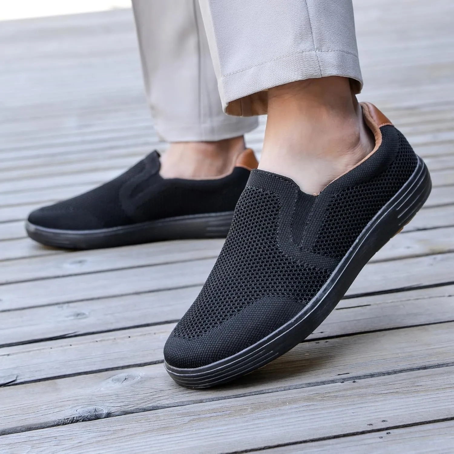 konhill Slip on Sneaker for Men- Casual Knit Boat Loafers Walking Shoes Driving Work Memory Skate Foam Shoes