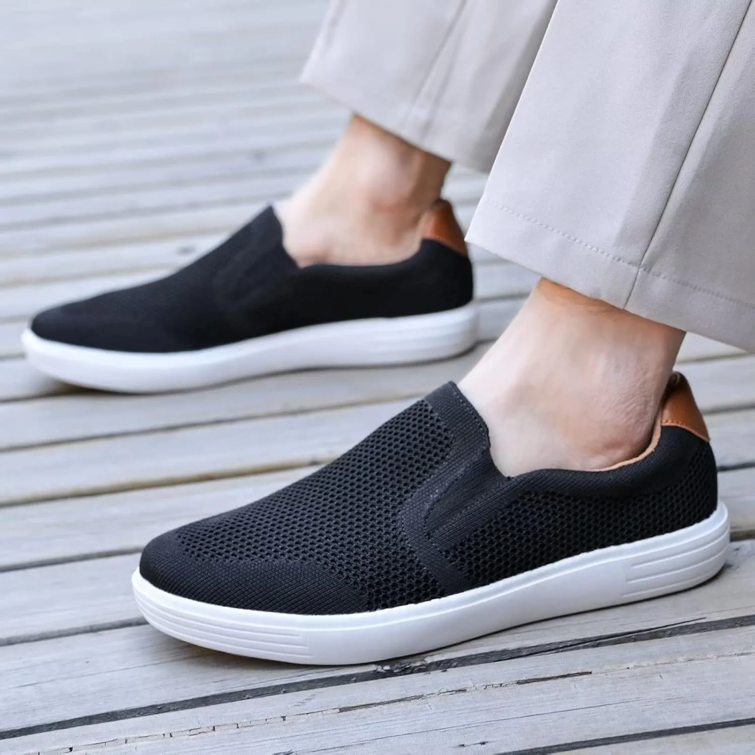 konhill Slip on Sneaker for Men- Casual Knit Boat Loafers Walking Shoes Driving Work Memory Skate Foam Shoes
