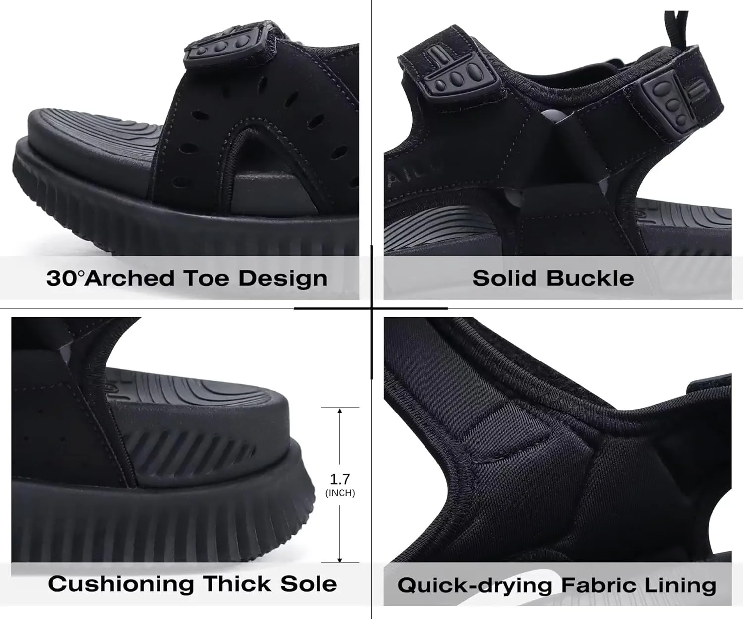 KuaiLu Mens Hiking Sandals With Arch Support Sport Recovery Athletic Walking Sandals For Man Outdoor Summer Casual Thick Cushion Beach Water Fisherman Sandal Size 7-15