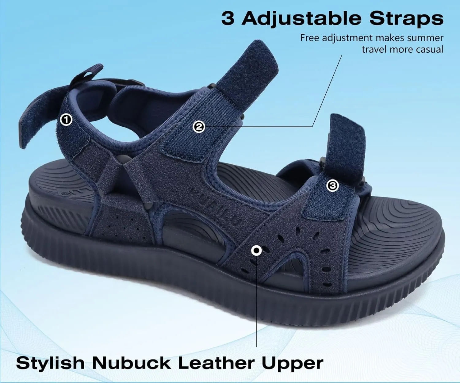 KuaiLu Mens Hiking Sandals With Arch Support Sport Recovery Athletic Walking Sandals For Man Outdoor Summer Casual Thick Cushion Beach Water Fisherman Sandal Size 7-15