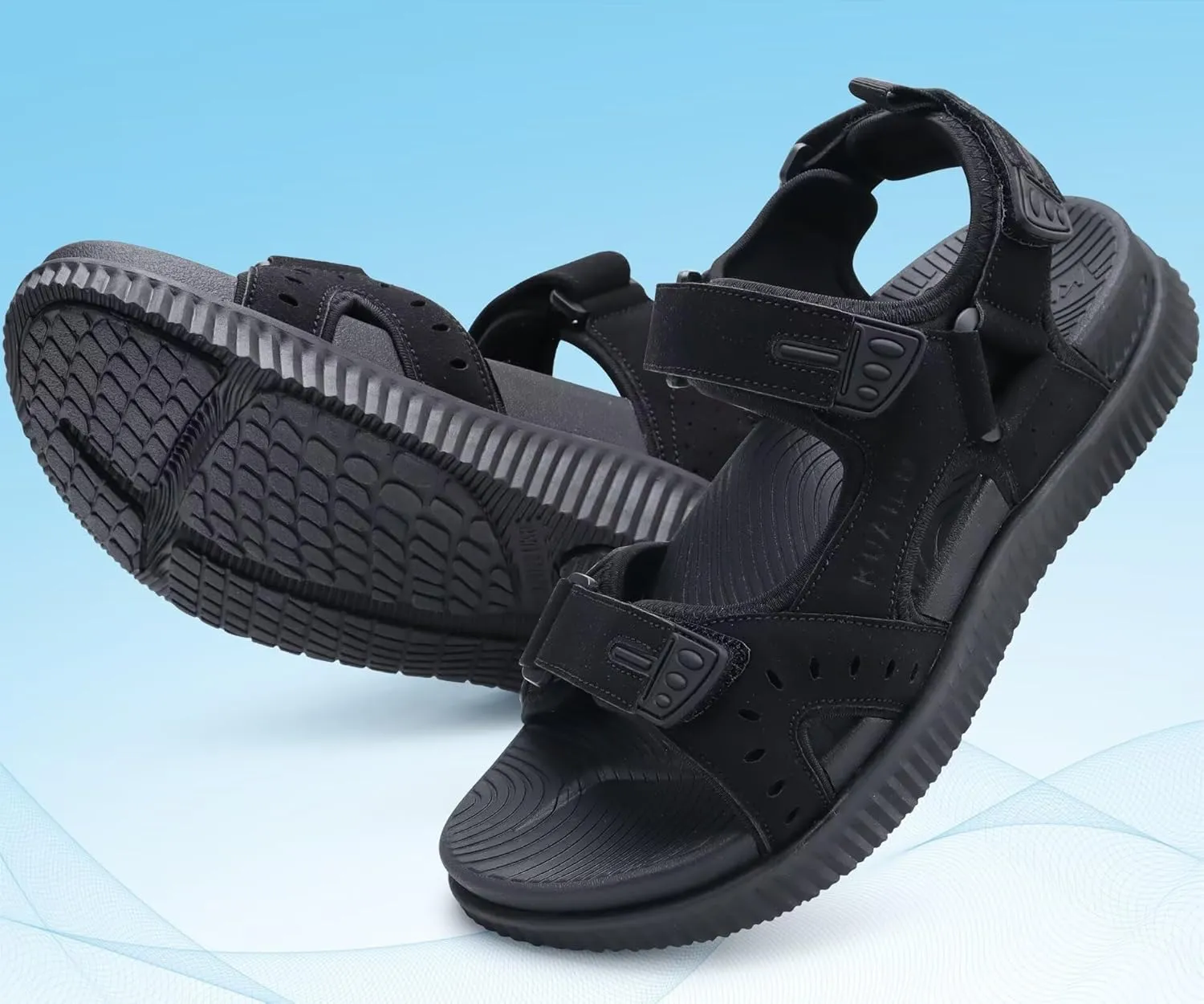 KuaiLu Mens Hiking Sandals With Arch Support Sport Recovery Athletic Walking Sandals For Man Outdoor Summer Casual Thick Cushion Beach Water Fisherman Sandal Size 7-15