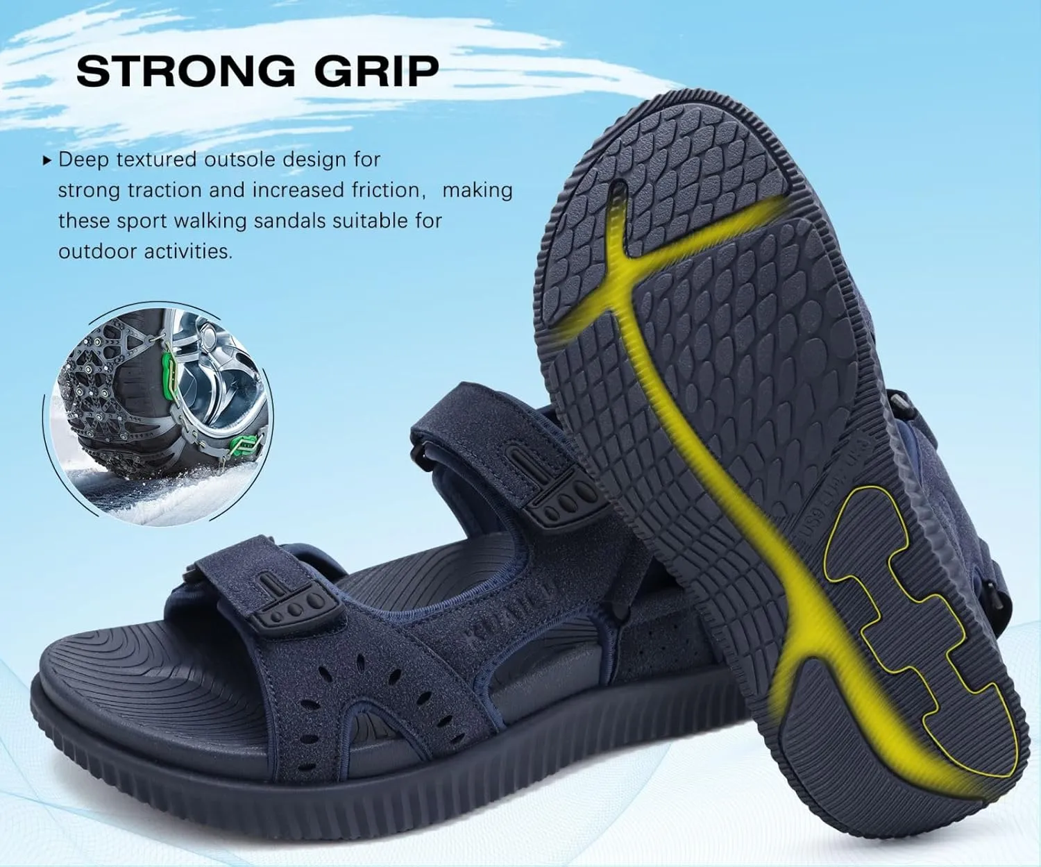 KuaiLu Mens Hiking Sandals With Arch Support Sport Recovery Athletic Walking Sandals For Man Outdoor Summer Casual Thick Cushion Beach Water Fisherman Sandal Size 7-15