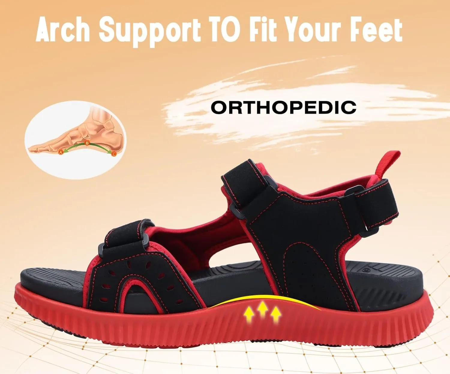 KuaiLu Mens Hiking Sandals With Arch Support Sport Recovery Athletic Walking Sandals For Man Outdoor Summer Casual Thick Cushion Beach Water Fisherman Sandal Size 7-15